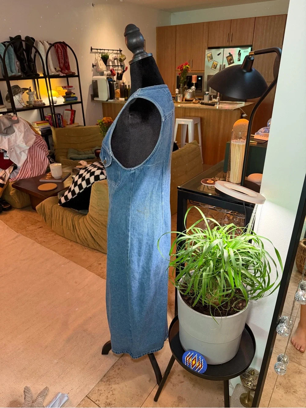 Sleeveless Blue Denim Maxi Dress with Front Buttons