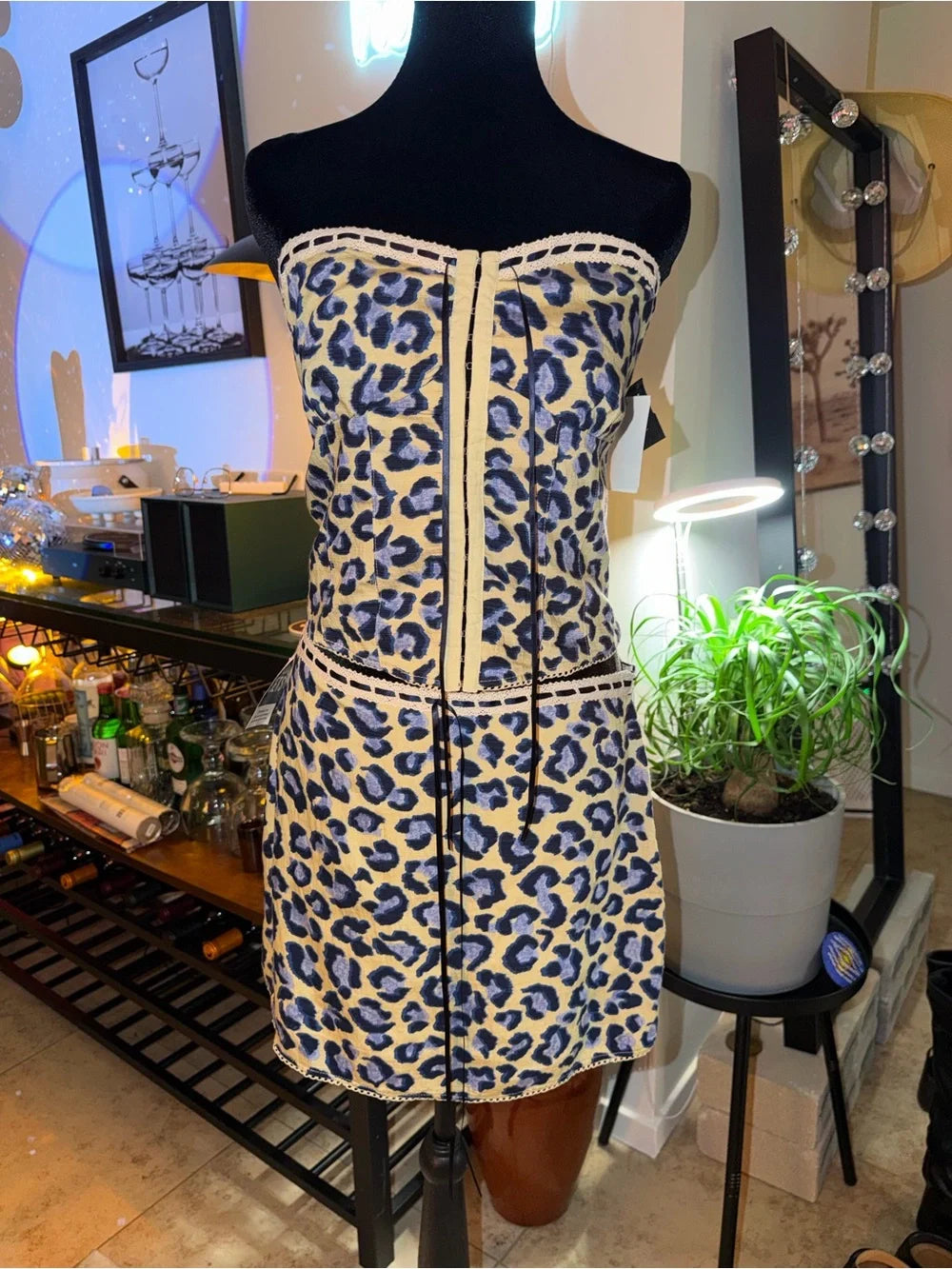 Bailey Rose Strapless Leopard Print Mini Dress | Blue & Cream Party Chic