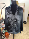 a new day Black Satin Lace-Up Tie Front Blouse