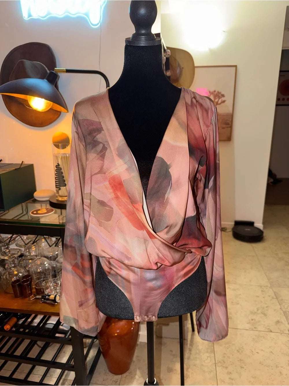 Zara Multicolor Pink Floral Wrap-Style Bodysuit