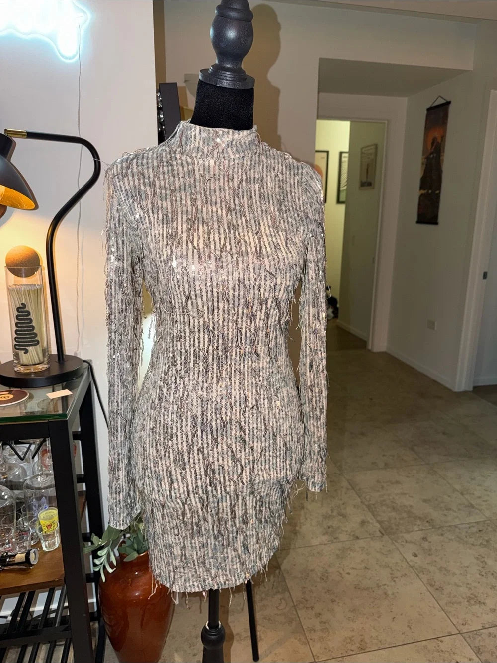 NEW WITH TAG Forever 21 Silver Sequin Mini Dress | Sparkly Fringe Party Chic