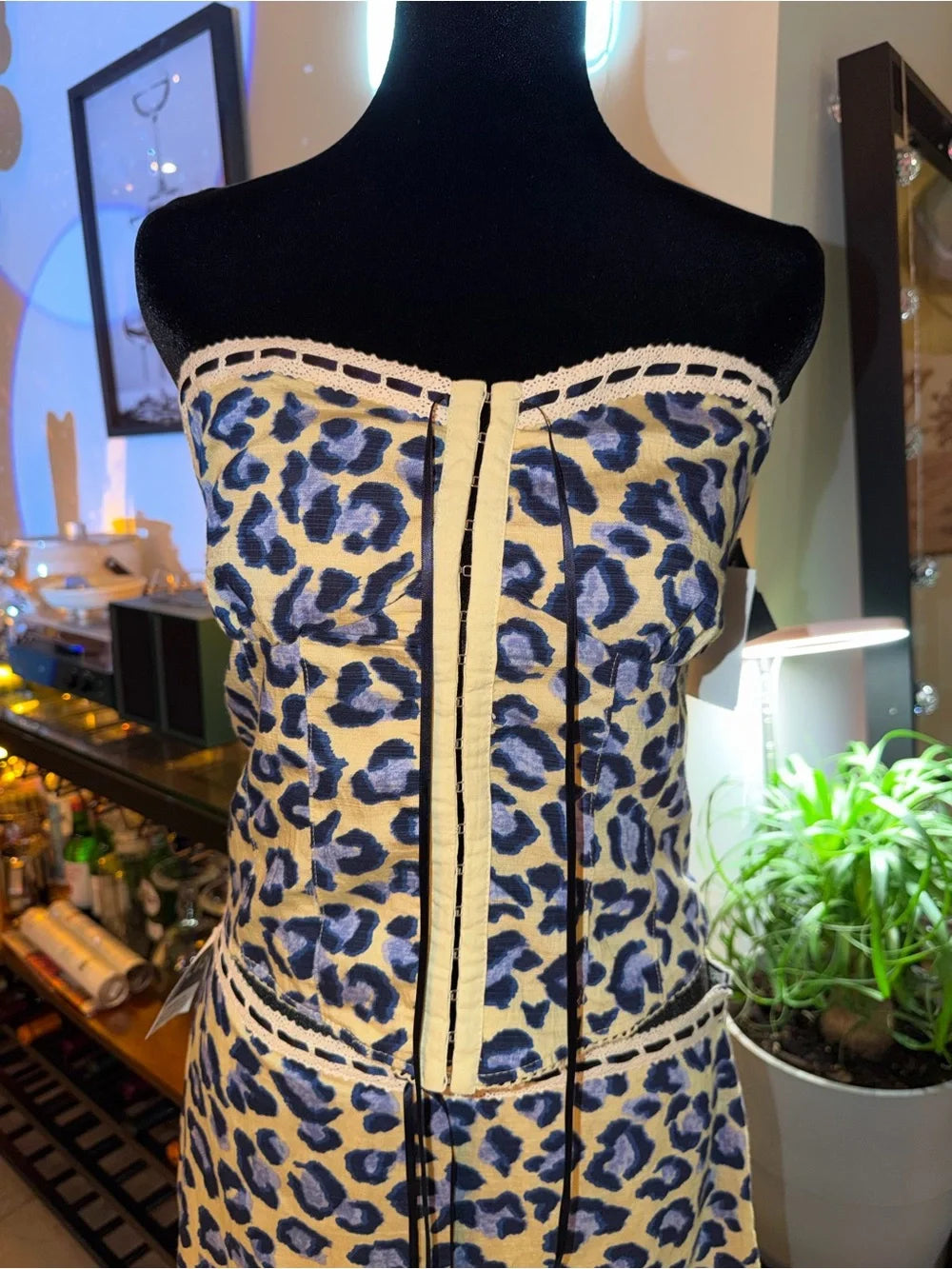 Bailey Rose Strapless Leopard Print Mini Dress | Blue & Cream Party Chic