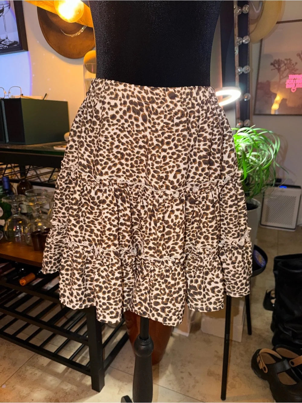 Leopard Print Tiered Mini Skirt | Brown & Black Flirty Ruffle Chic