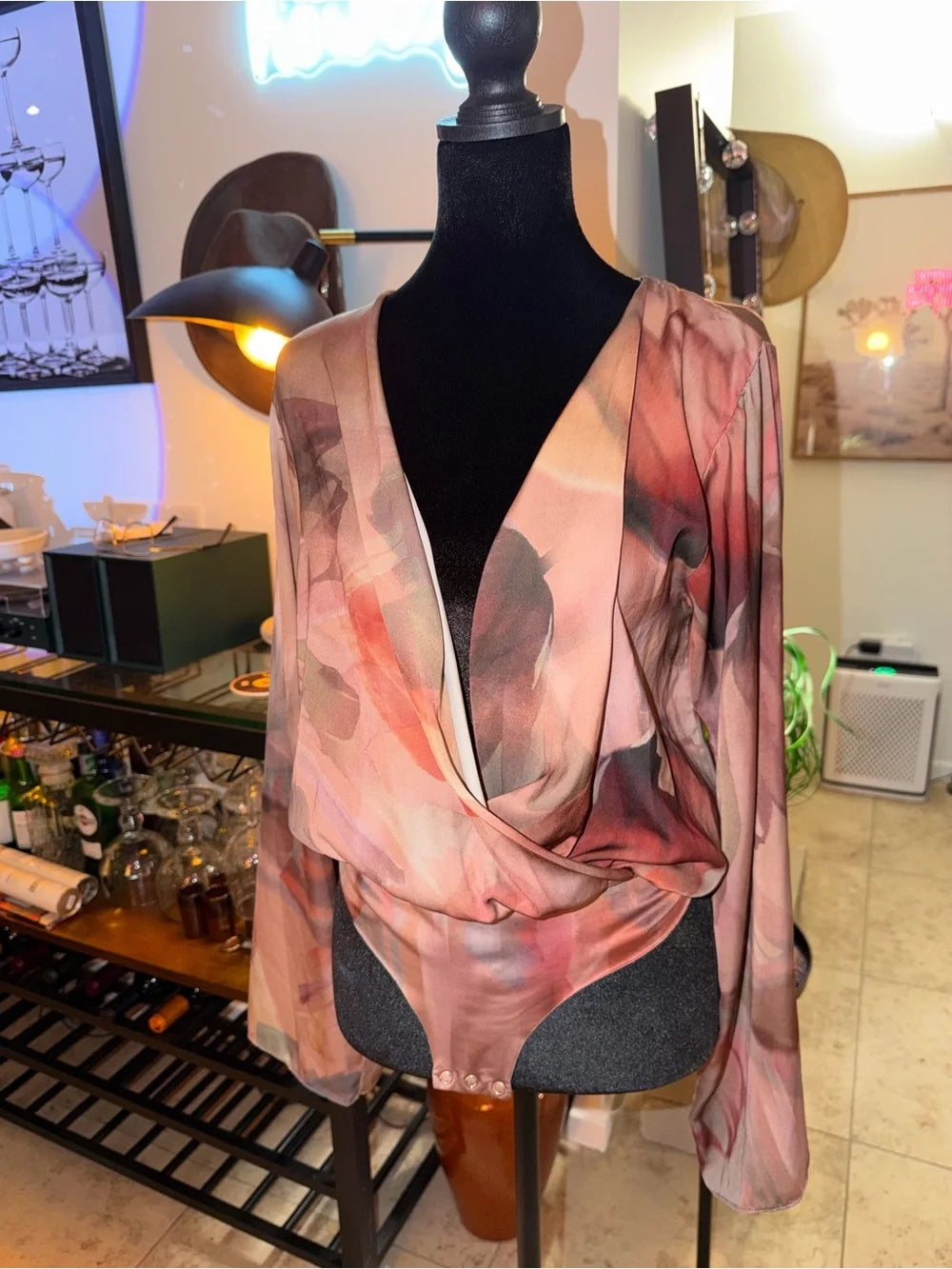 Zara Multicolor Pink Floral Wrap-Style Bodysuit