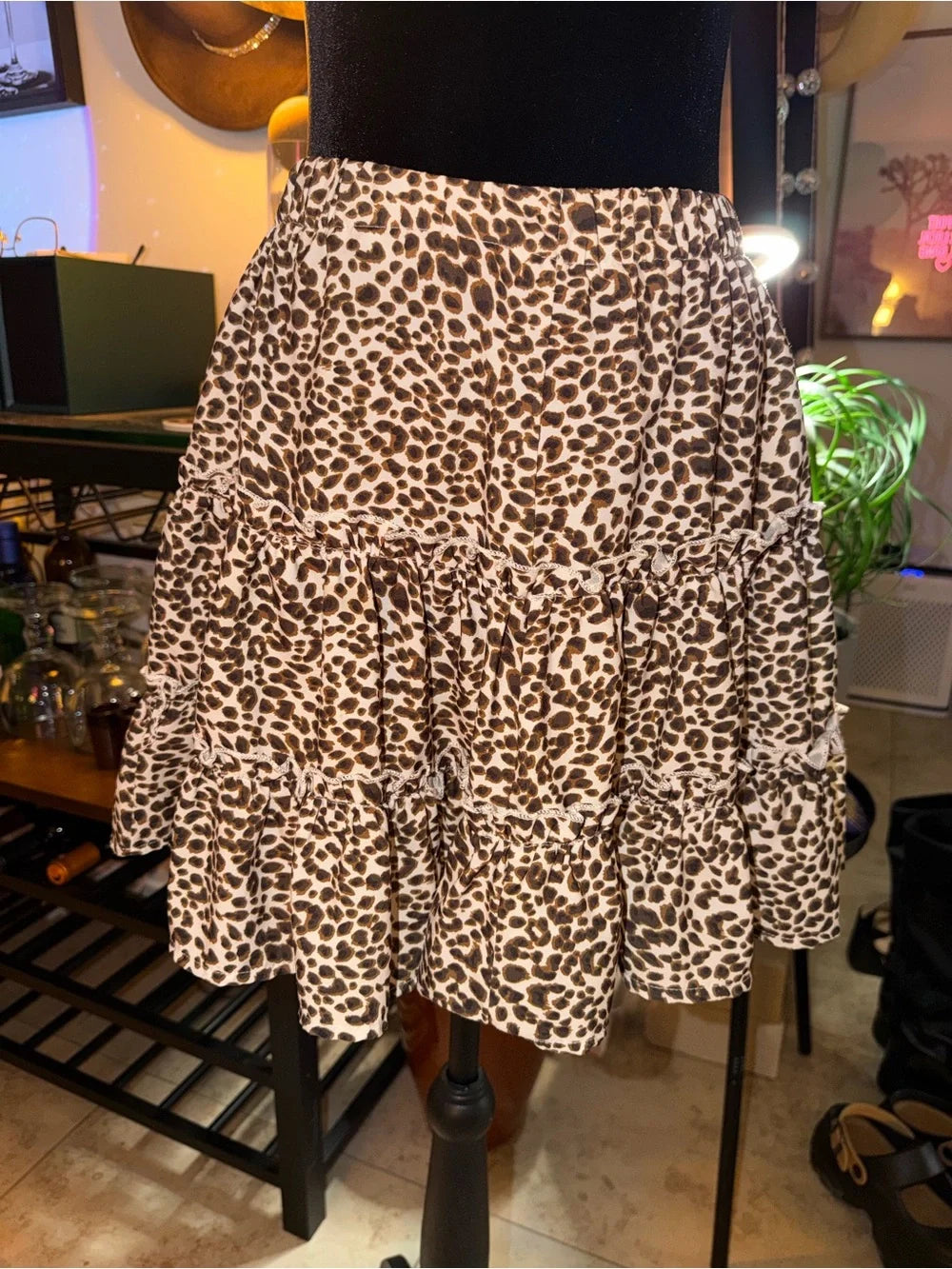 Leopard Print Tiered Mini Skirt | Brown & Black Flirty Ruffle Chic