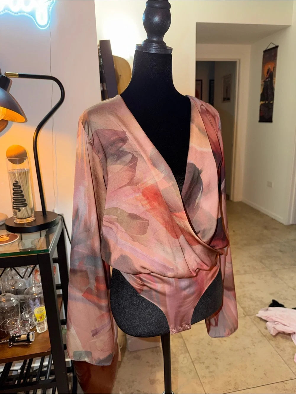 Zara Multicolor Pink Floral Wrap-Style Bodysuit