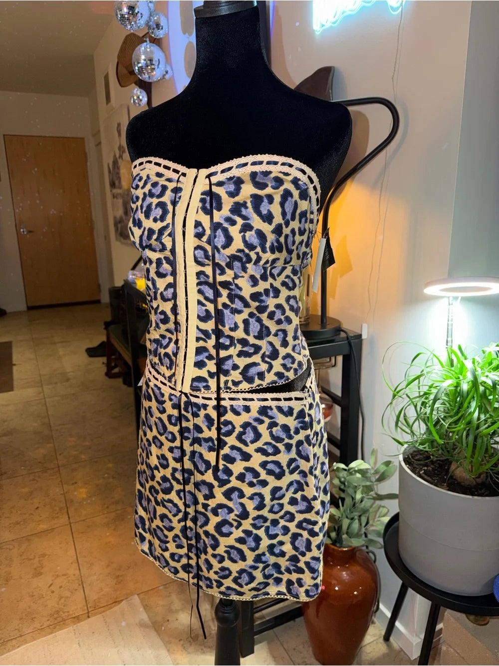 Bailey Rose Strapless Leopard Print Mini Dress | Blue & Cream Party Chic