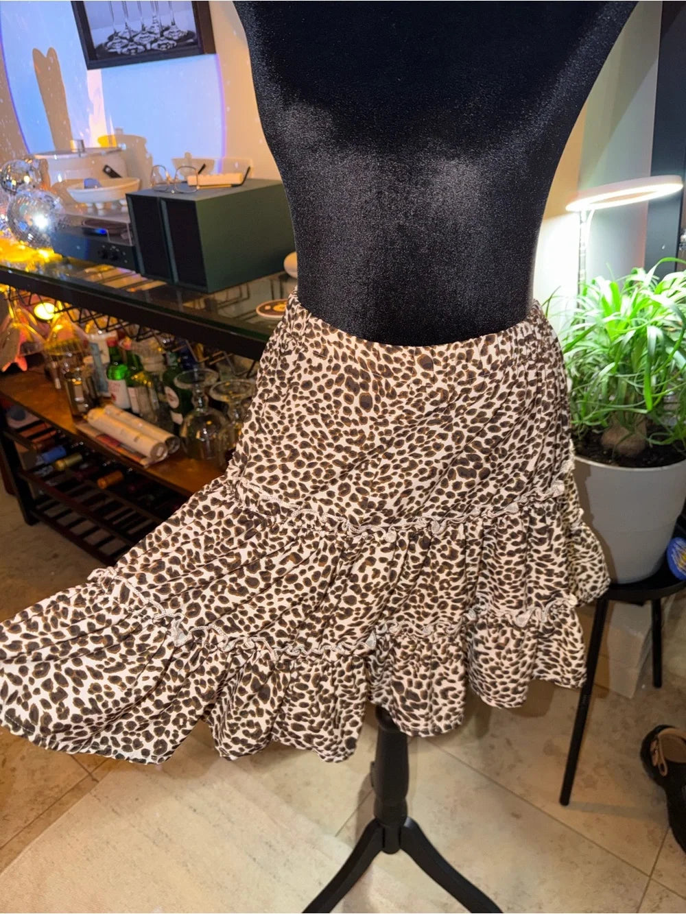 Leopard Print Tiered Mini Skirt | Brown & Black Flirty Ruffle Chic