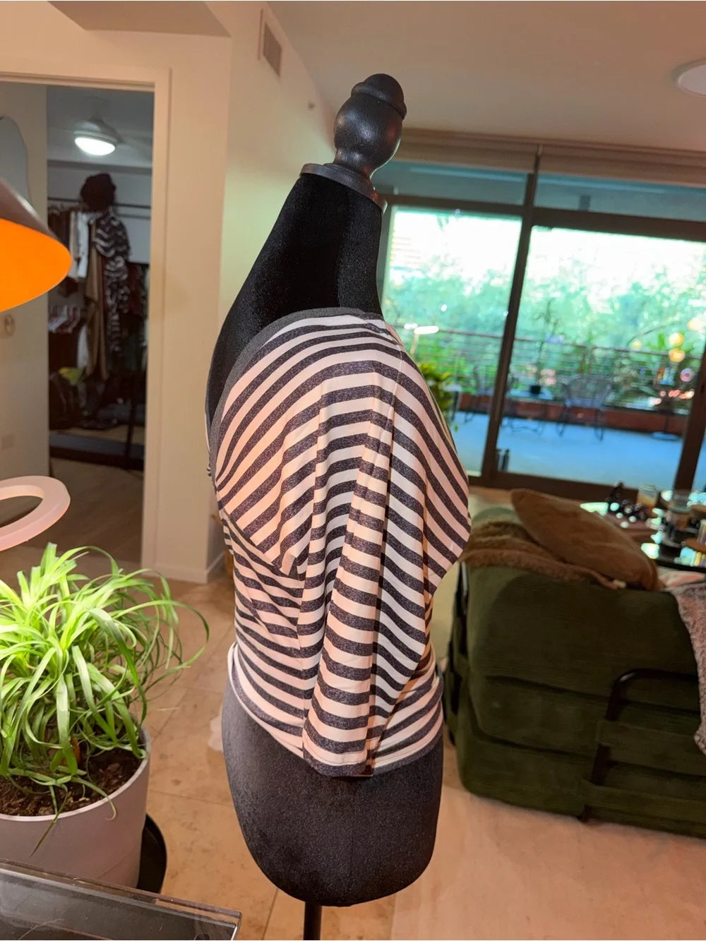 Women's Black & White Striped V-Neck Sweater Top