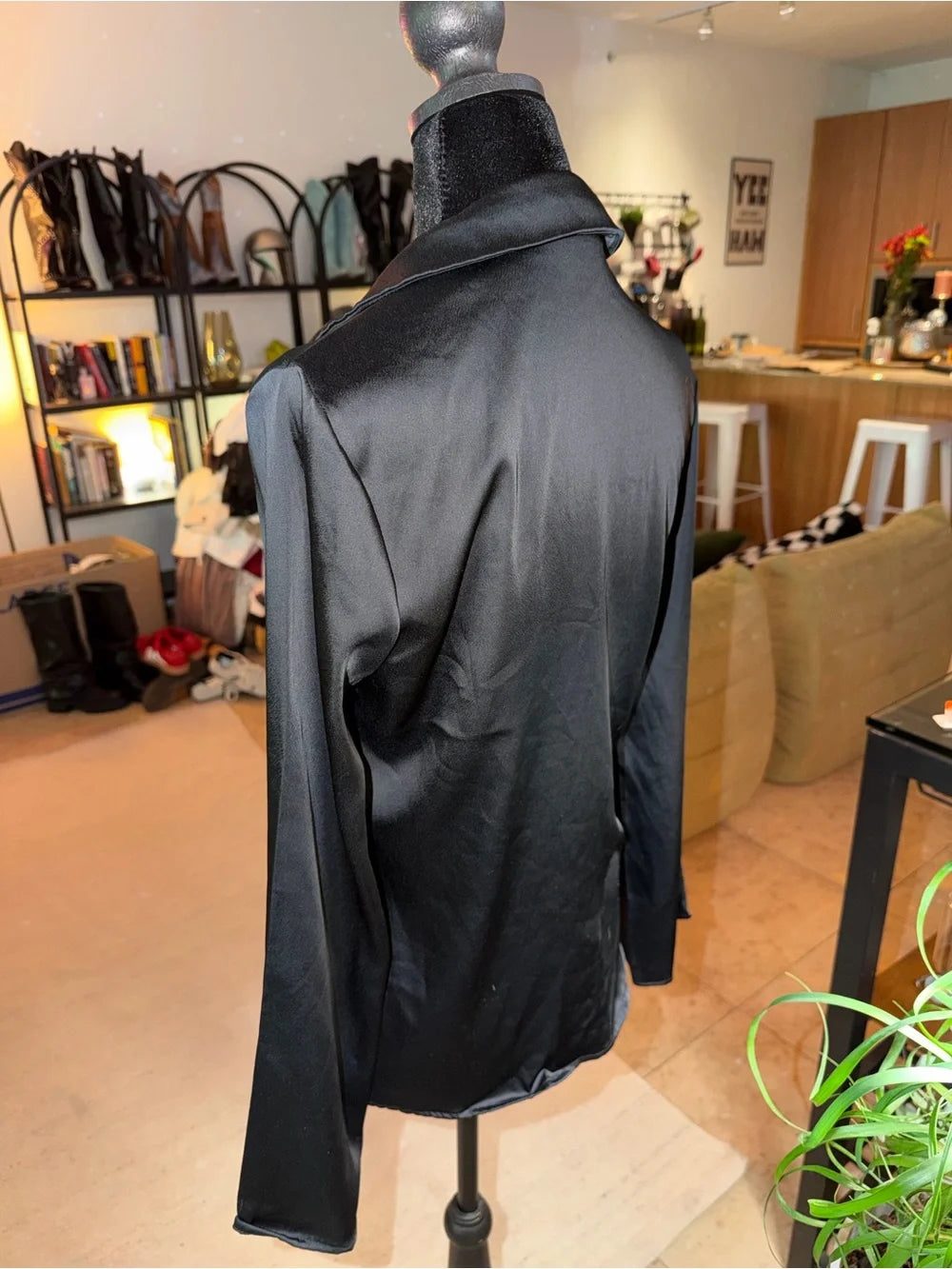 a new day Black Satin Lace-Up Tie Front Blouse