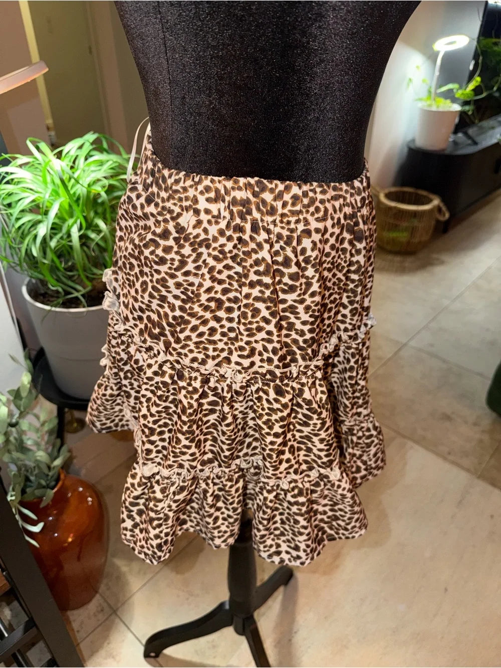 Leopard Print Tiered Mini Skirt | Brown & Black Flirty Ruffle Chic