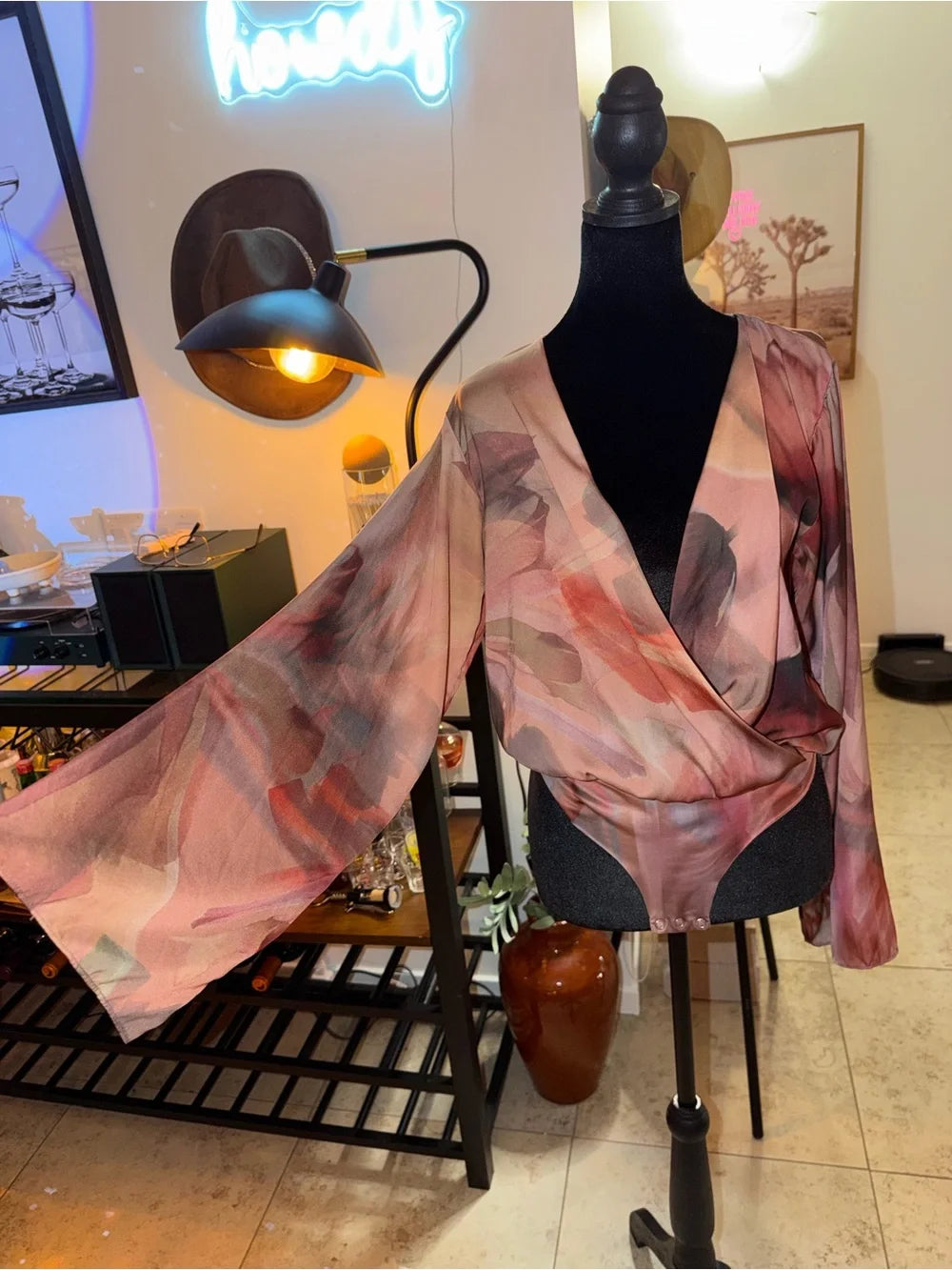 Zara Multicolor Pink Floral Wrap-Style Bodysuit