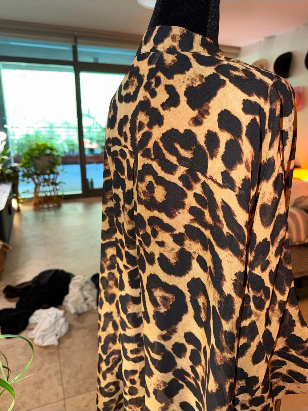 Leopard Print Button-Down Shirt - Tan/Black