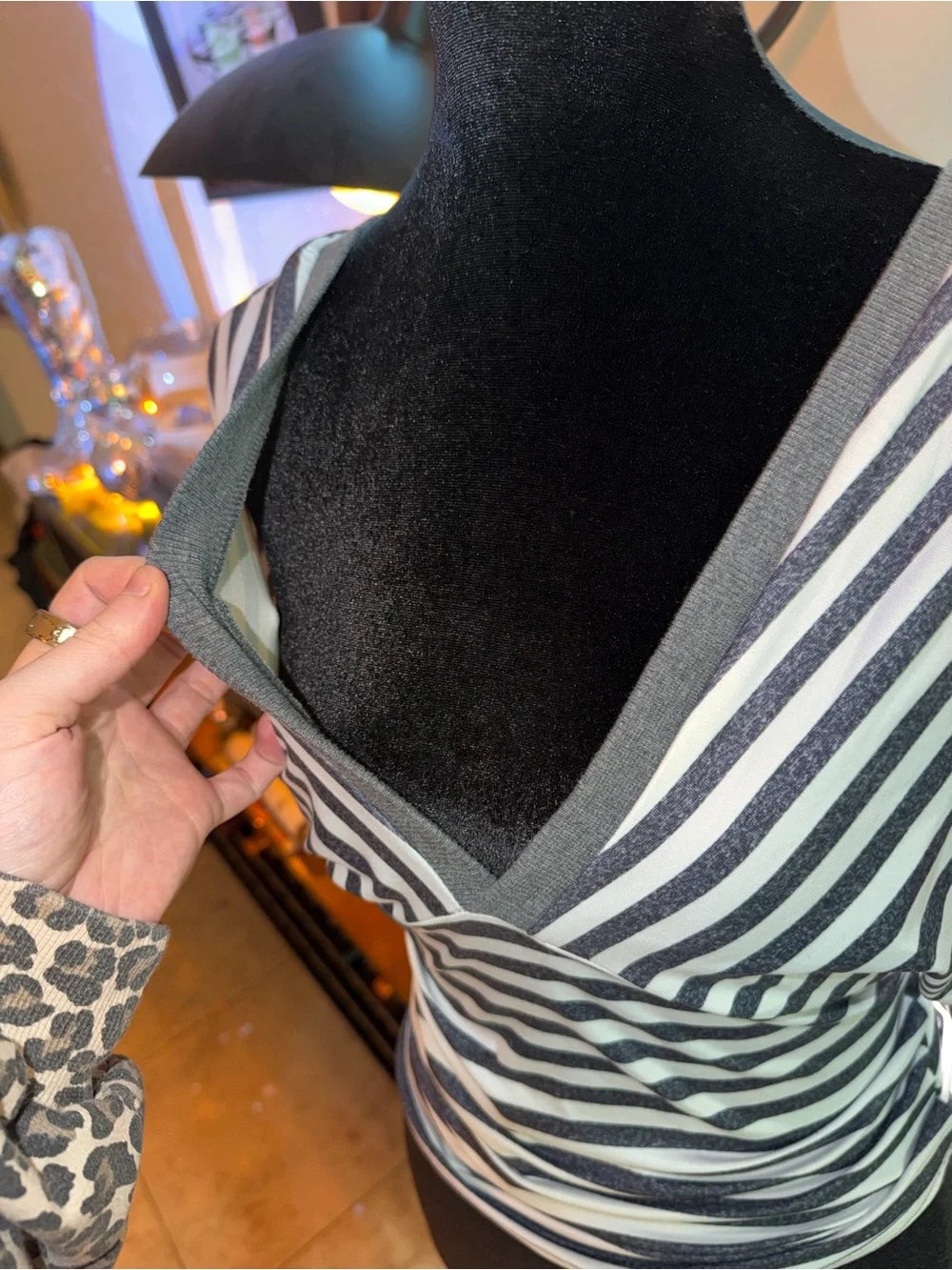 Women's Black & White Striped V-Neck Sweater Top