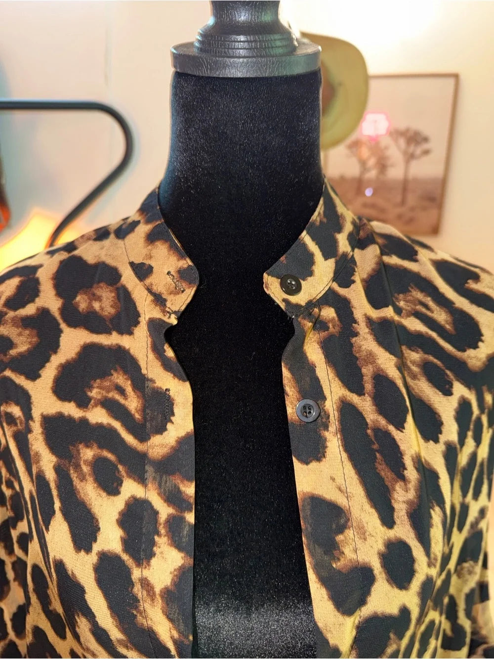 Leopard Print Button-Down Shirt - Tan/Black