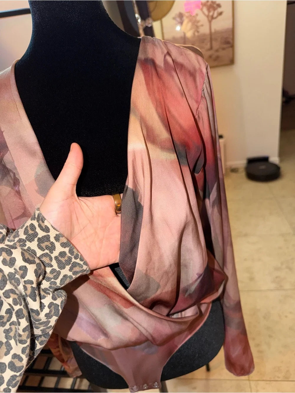Zara Multicolor Pink Floral Wrap-Style Bodysuit