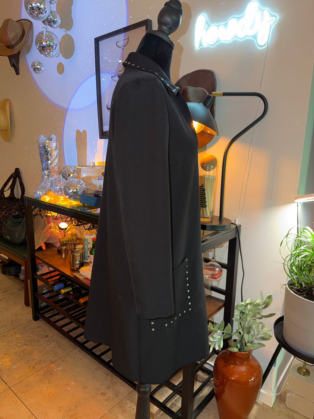 ZARA Stud-Trim Black Long Sleeve Dress