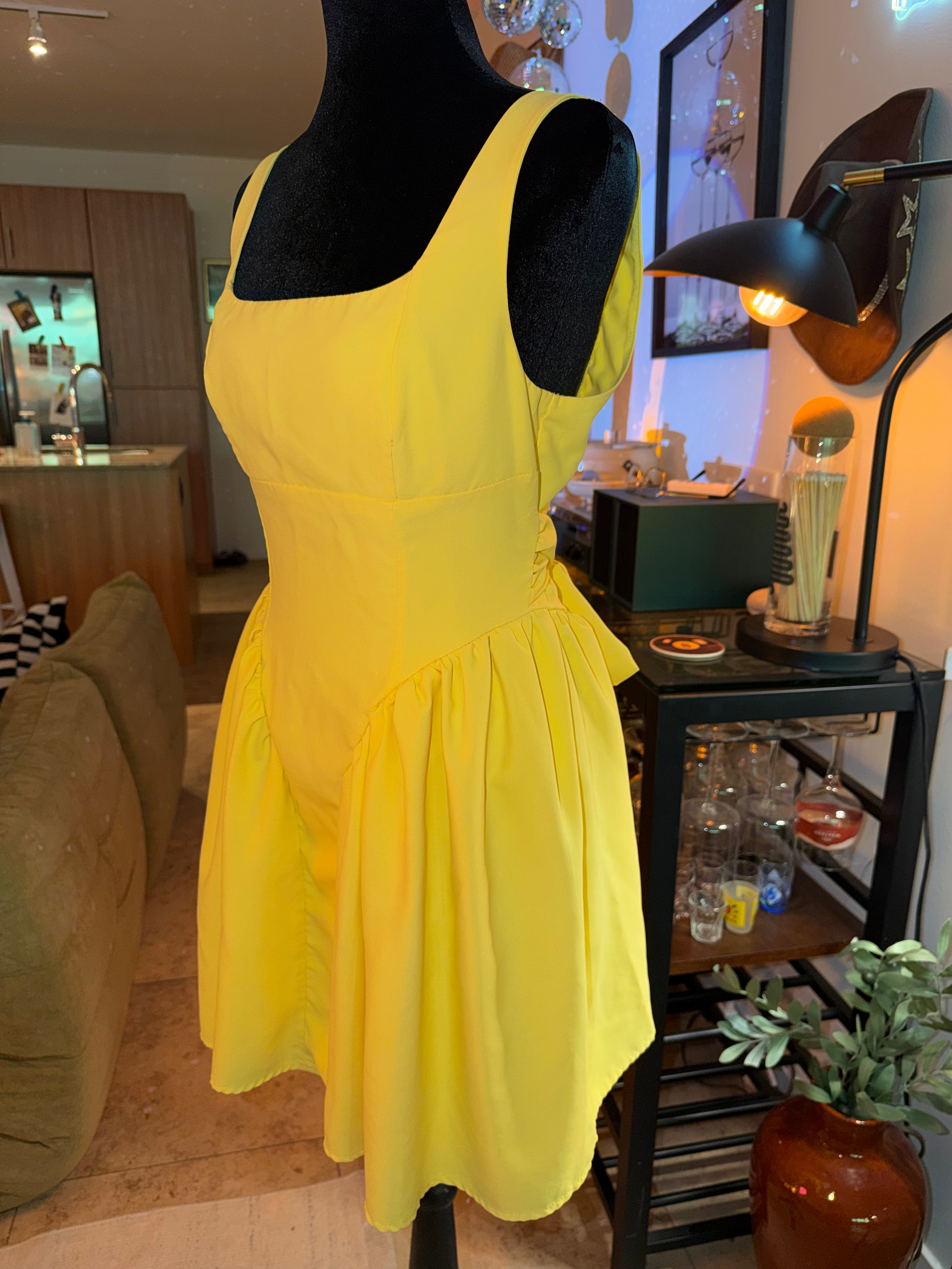 Yellow Square-Neck Fit & Flare Mini Dress