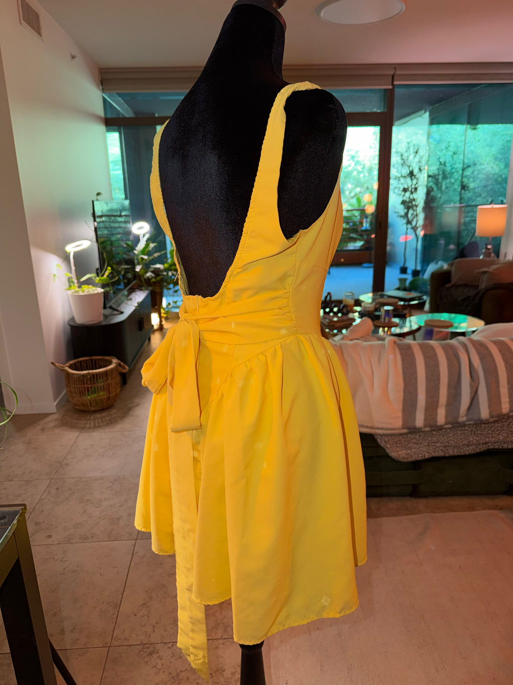 Yellow Square-Neck Fit & Flare Mini Dress