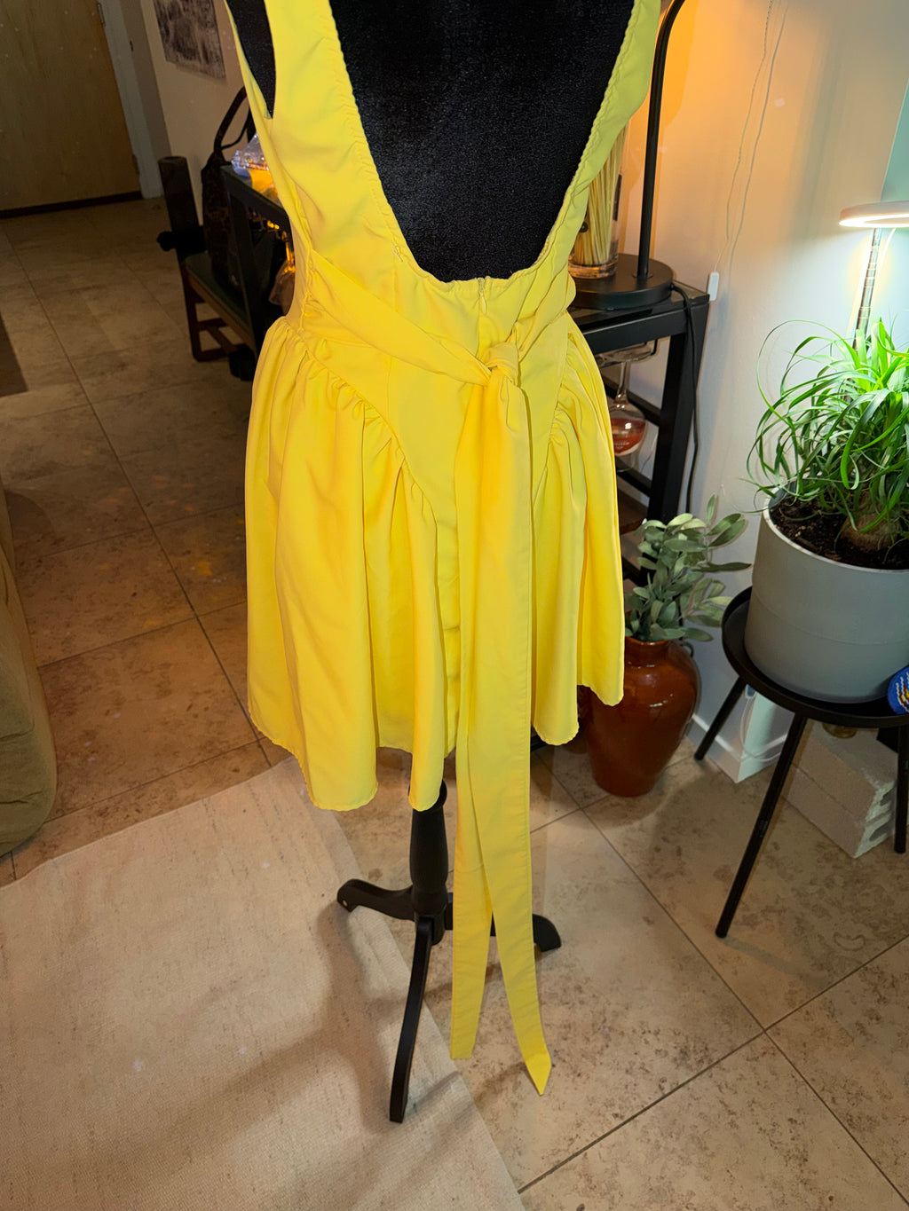 Yellow Square-Neck Fit & Flare Mini Dress