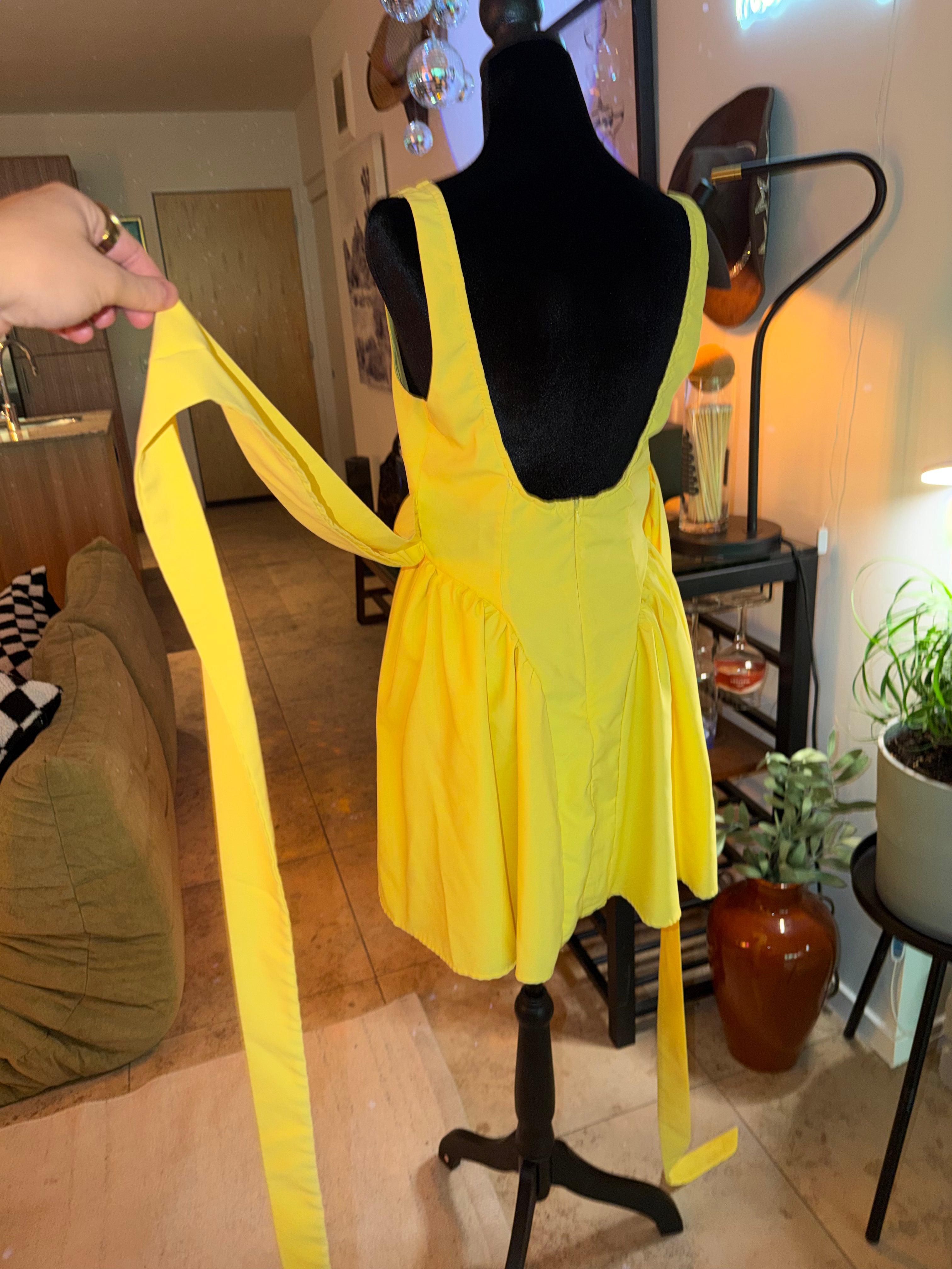 Yellow Square-Neck Fit & Flare Mini Dress