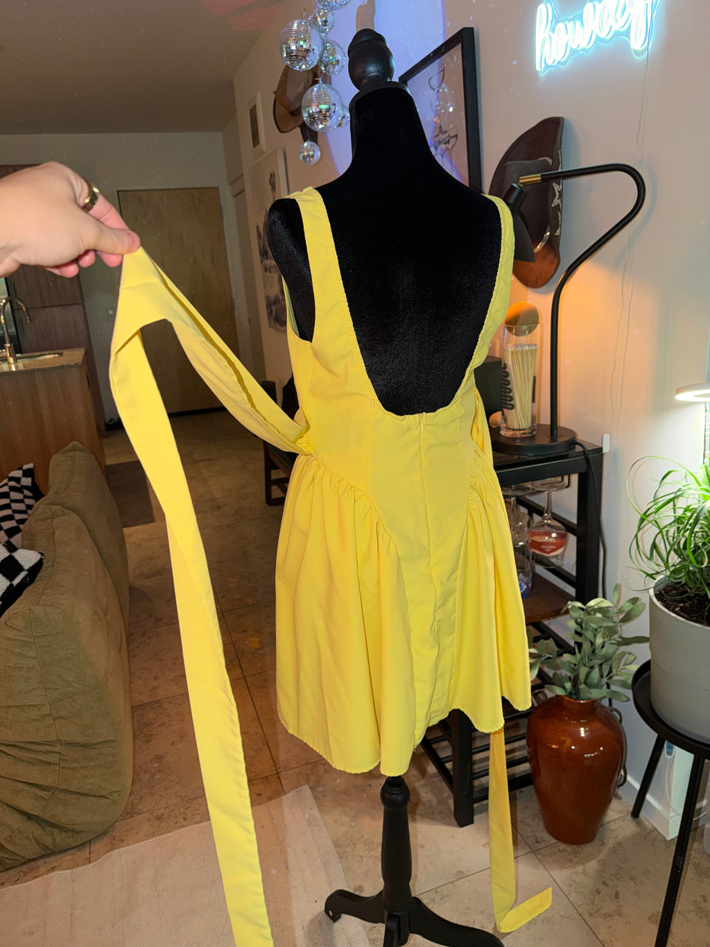 Yellow Square-Neck Fit & Flare Mini Dress