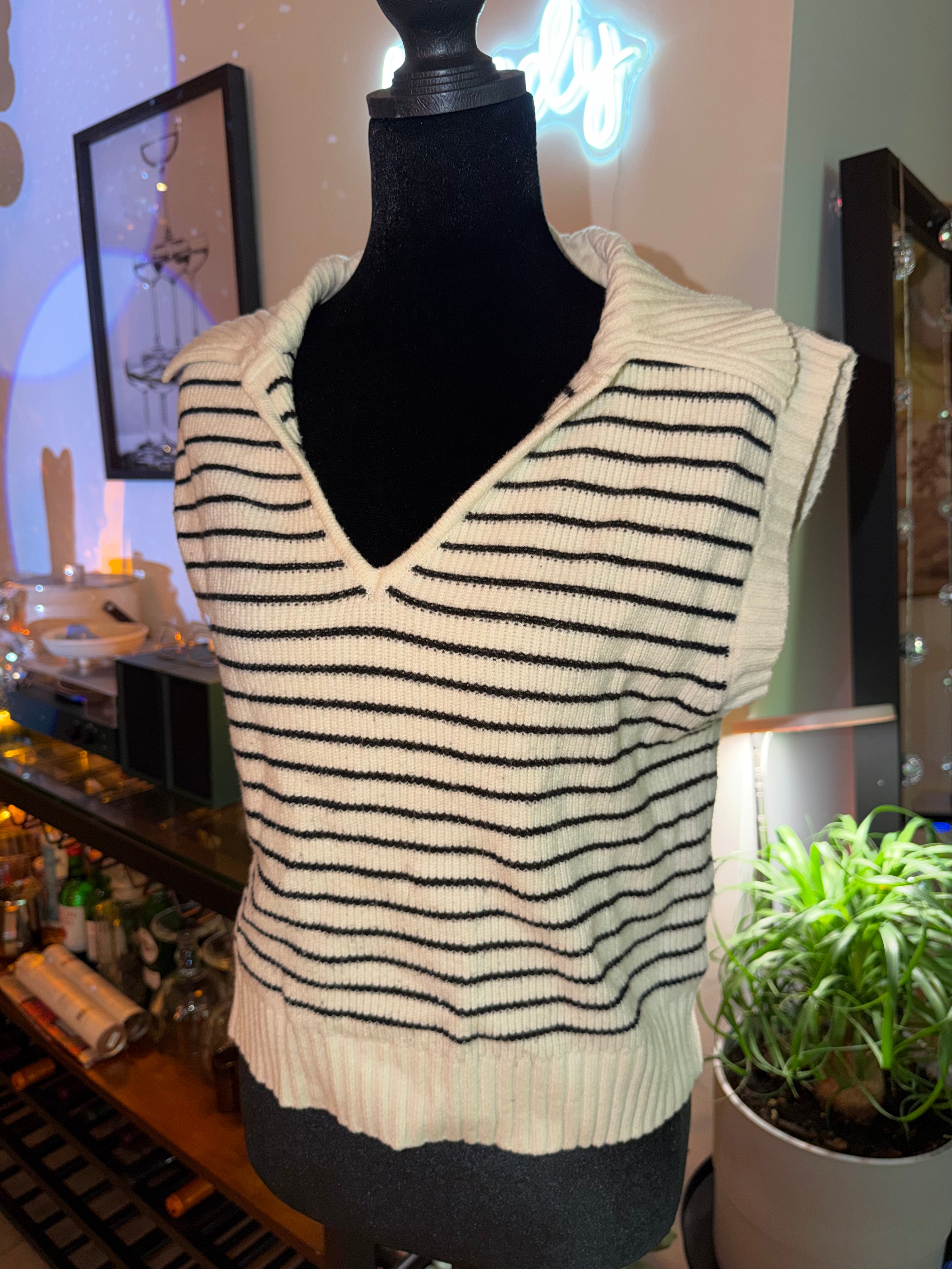 Striped V-Neck Sleeveless Sweater