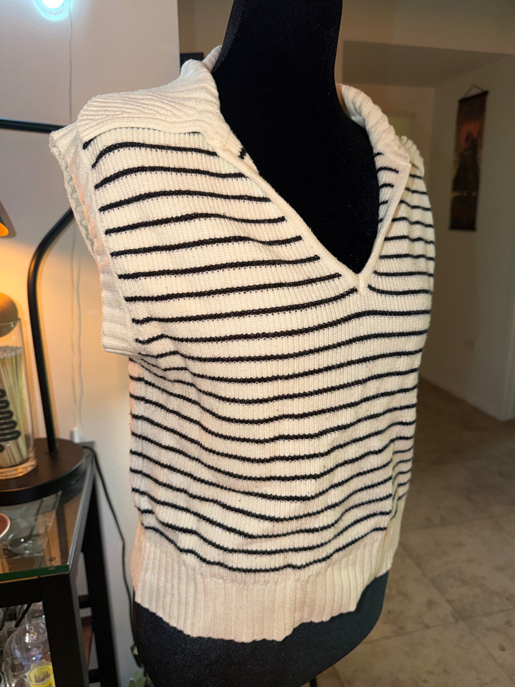 Striped V-Neck Sleeveless Sweater