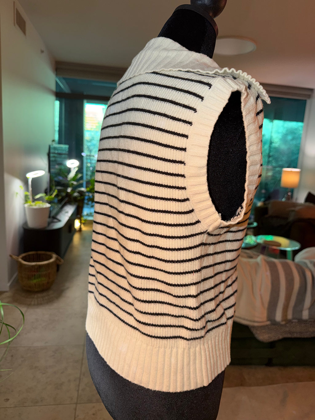 Striped V-Neck Sleeveless Sweater