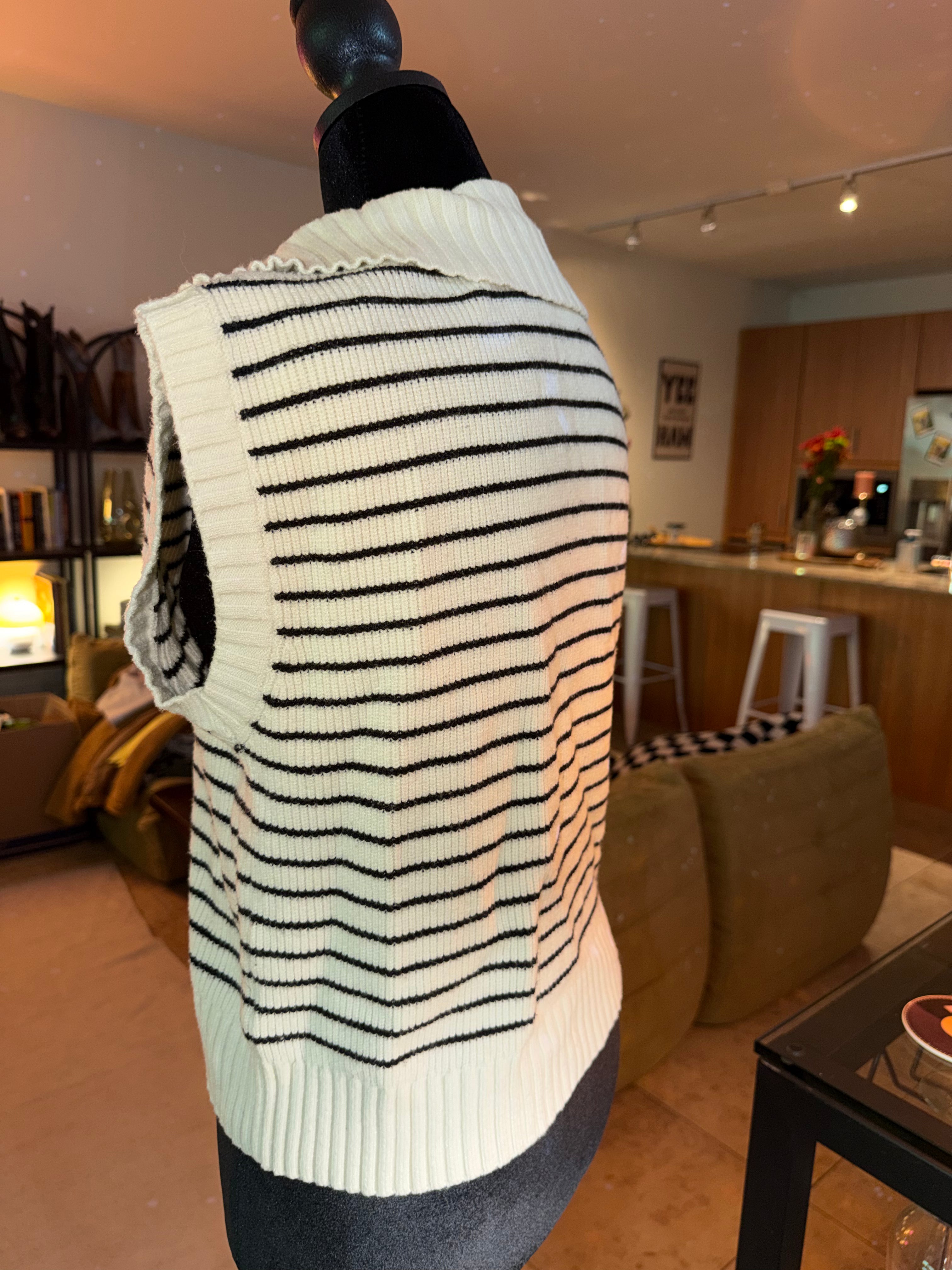 Striped V-Neck Sleeveless Sweater
