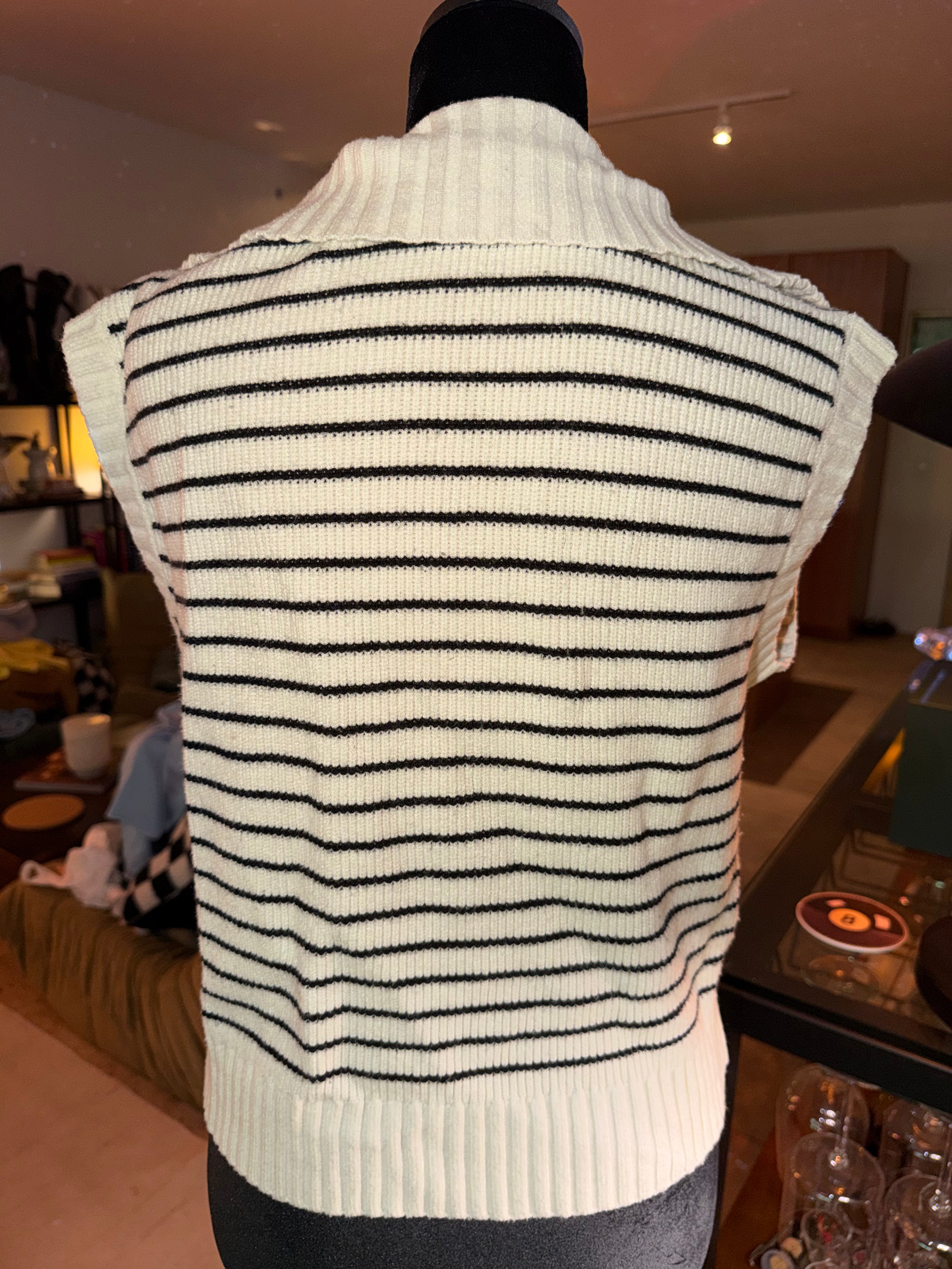 Striped V-Neck Sleeveless Sweater