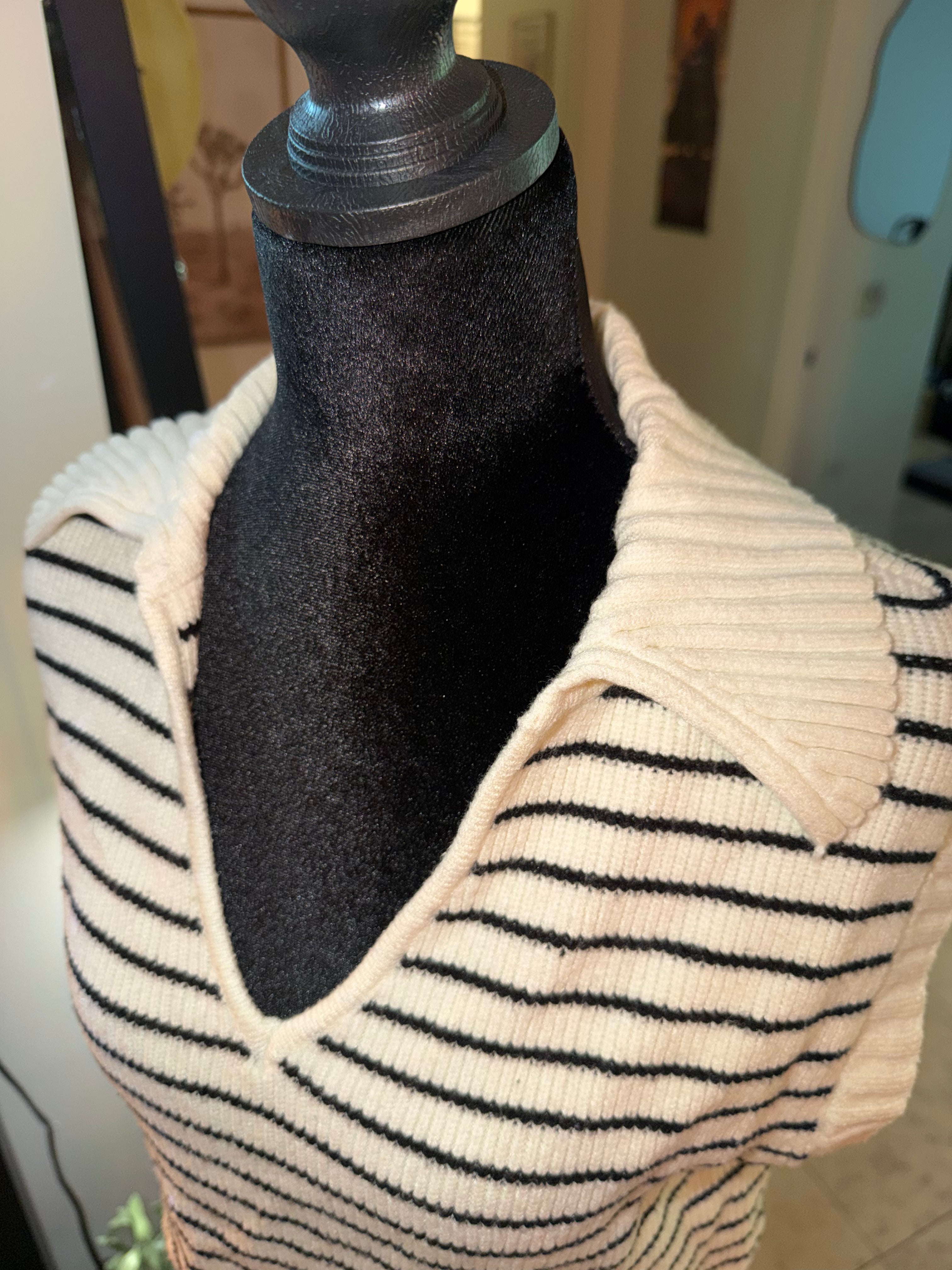Striped V-Neck Sleeveless Sweater