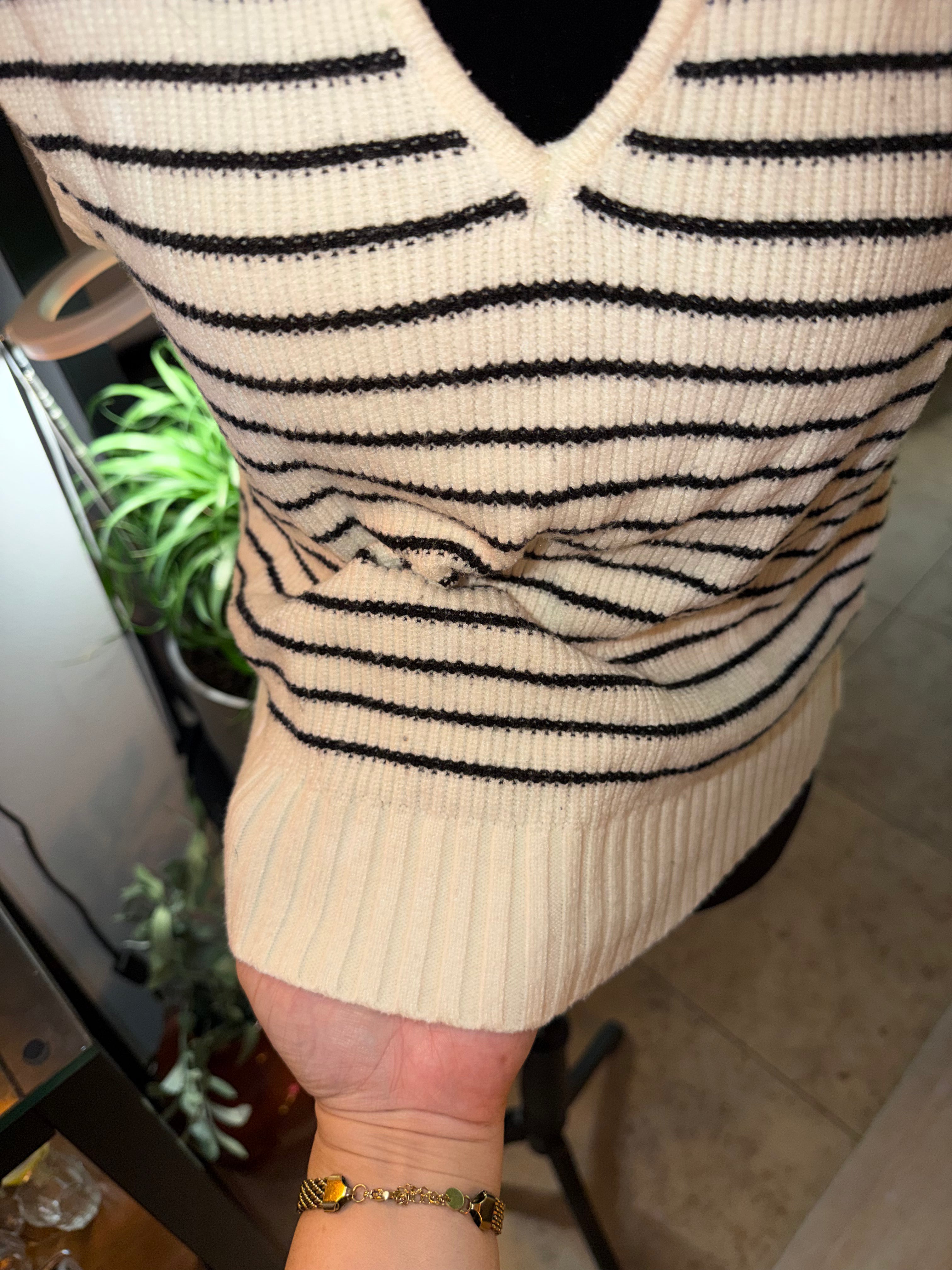 Striped V-Neck Sleeveless Sweater