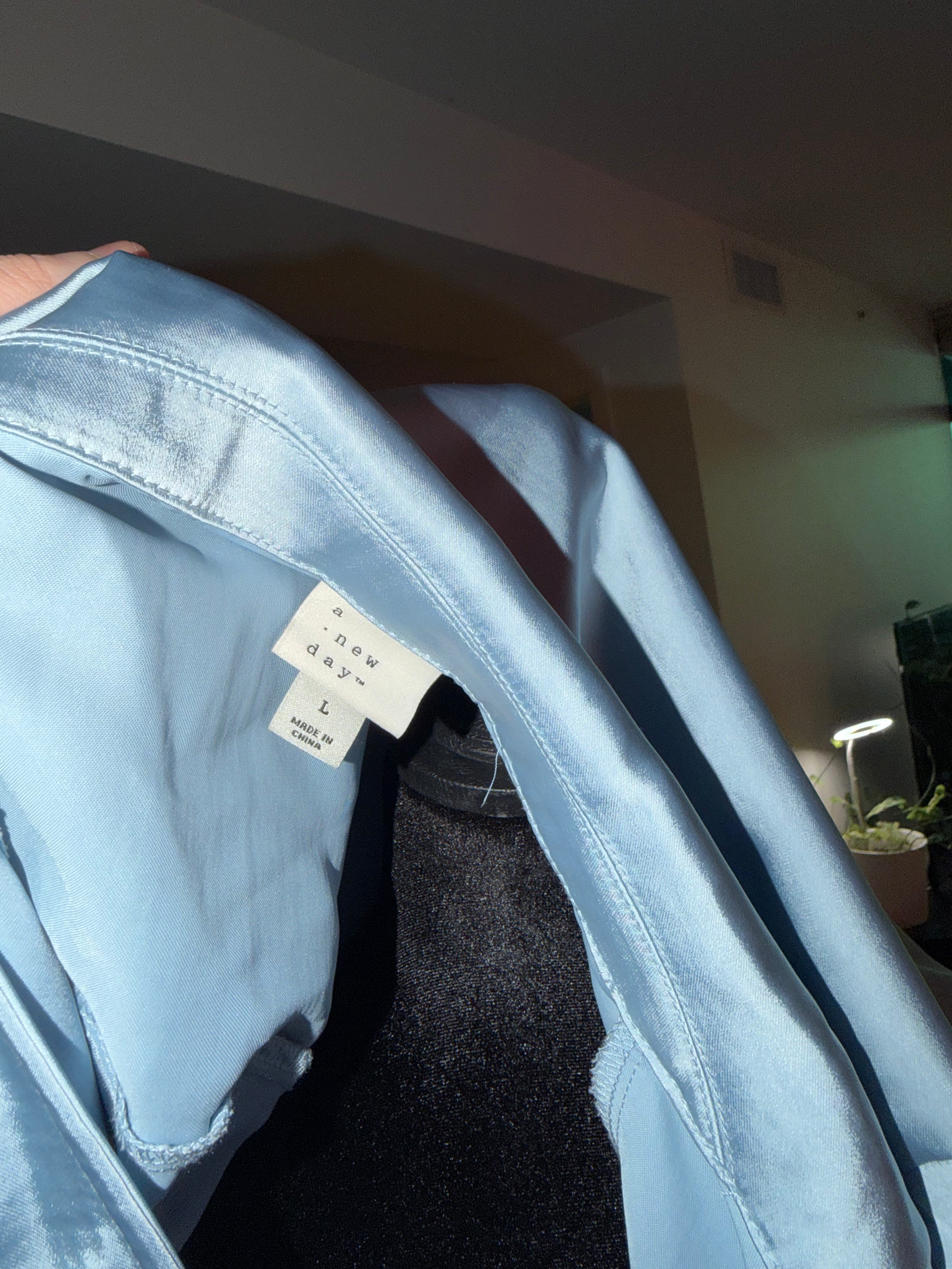 'a new day' Pale Blue Satin Tie-Front Blouse