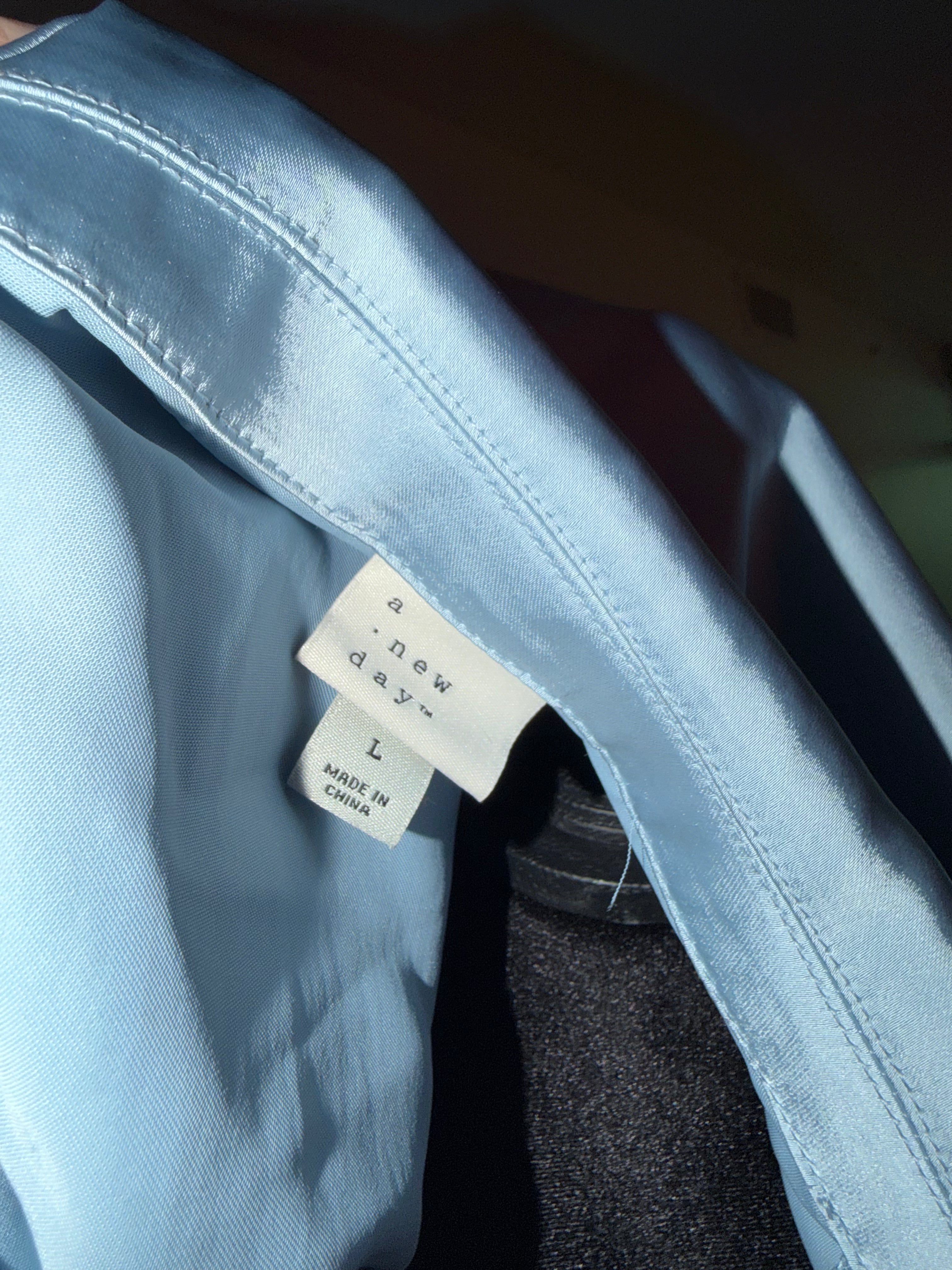 'a new day' Pale Blue Satin Tie-Front Blouse