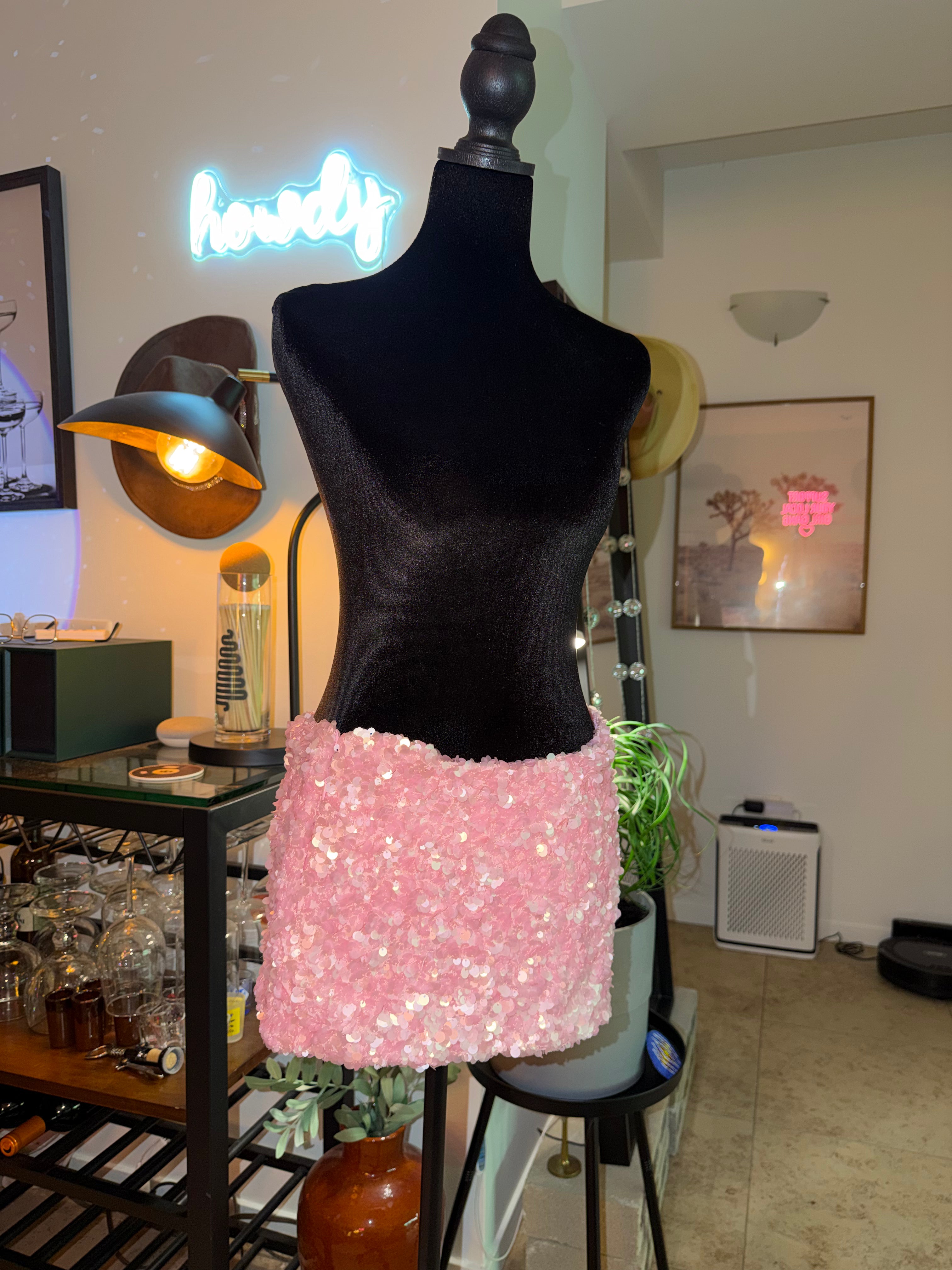 EDIKTED Pink Sequin Mini Skirt - Shimmering Party Skirt