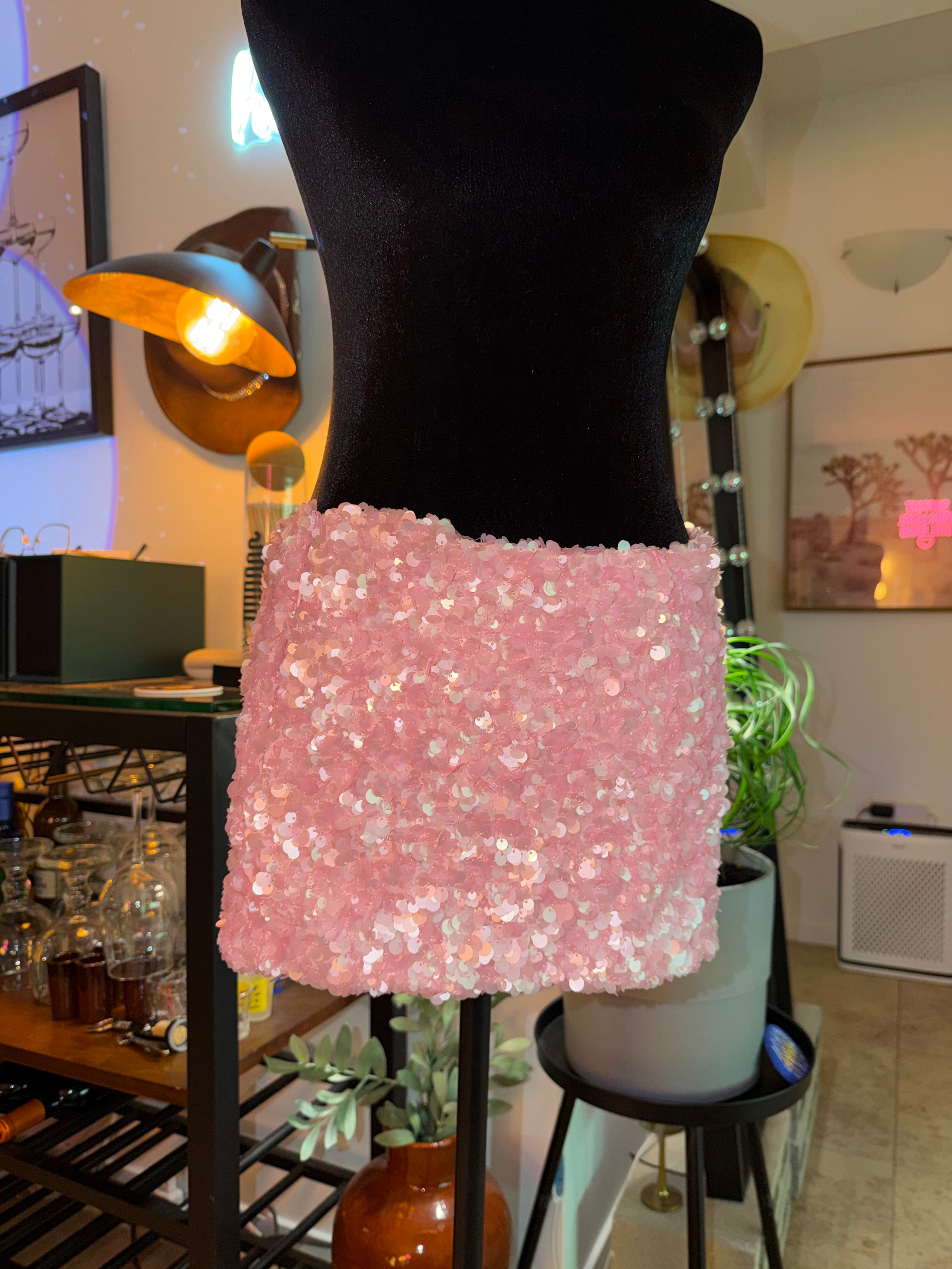 EDIKTED Pink Sequin Mini Skirt - Shimmering Party Skirt