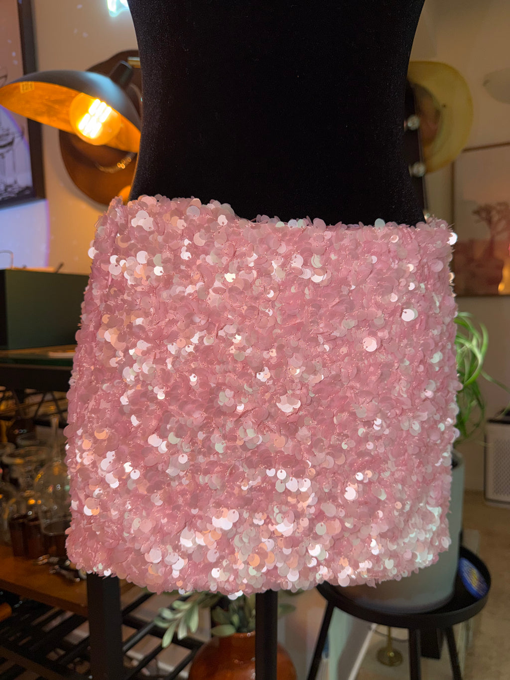 EDIKTED Pink Sequin Mini Skirt - Shimmering Party Skirt