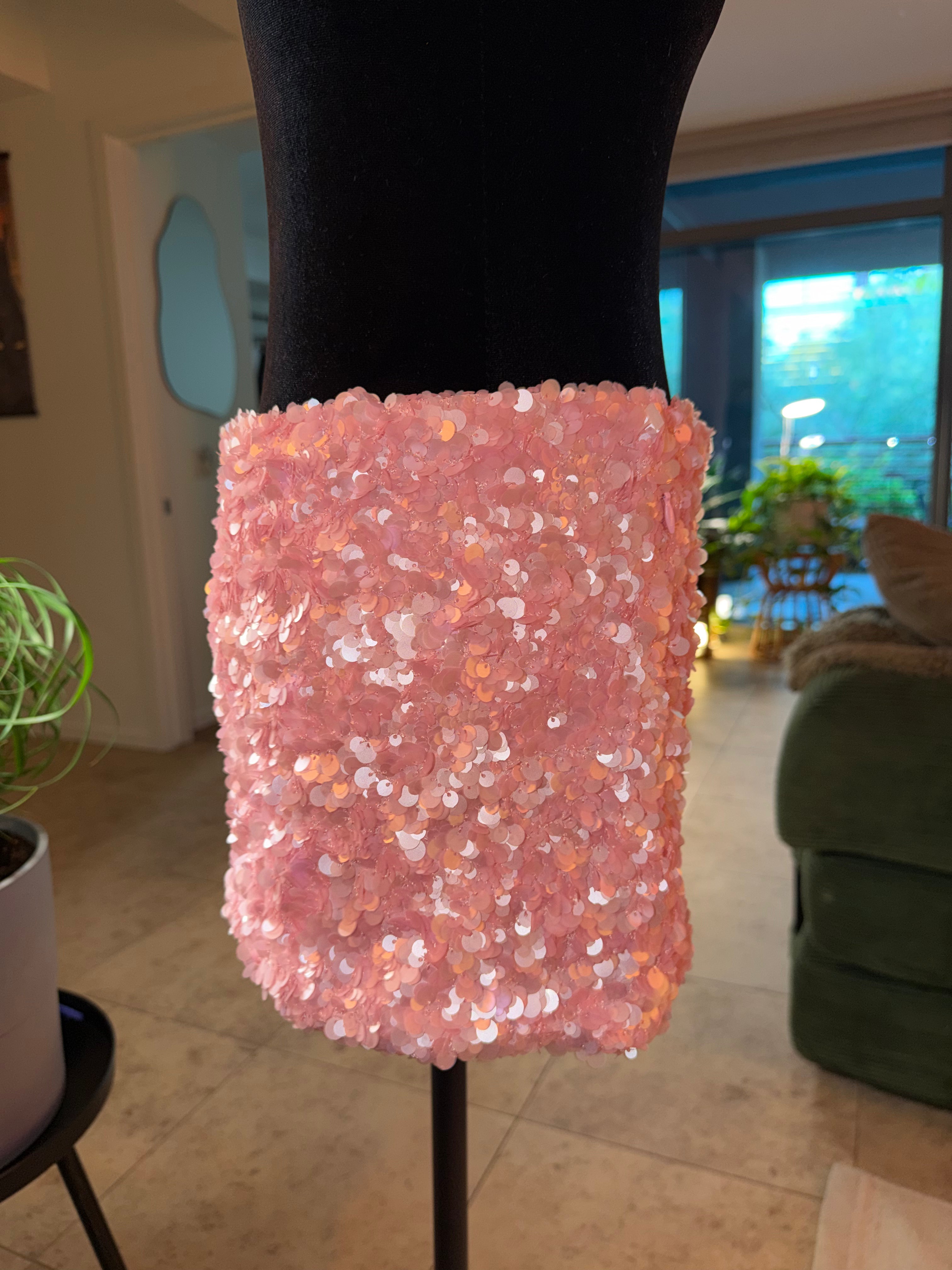 EDIKTED Pink Sequin Mini Skirt - Shimmering Party Skirt