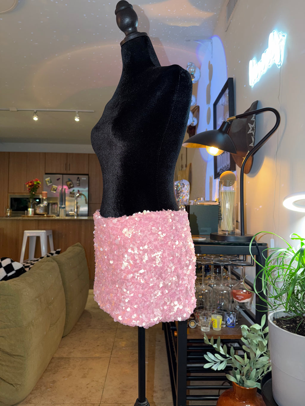 EDIKTED Pink Sequin Mini Skirt - Shimmering Party Skirt