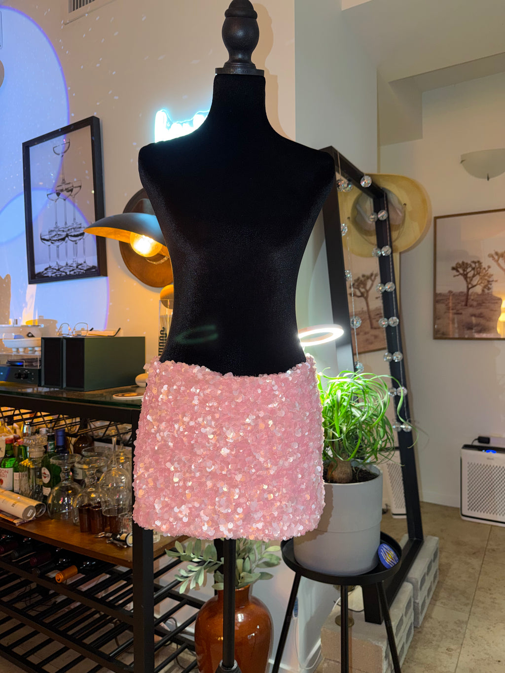 EDIKTED Pink Sequin Mini Skirt - Shimmering Party Skirt