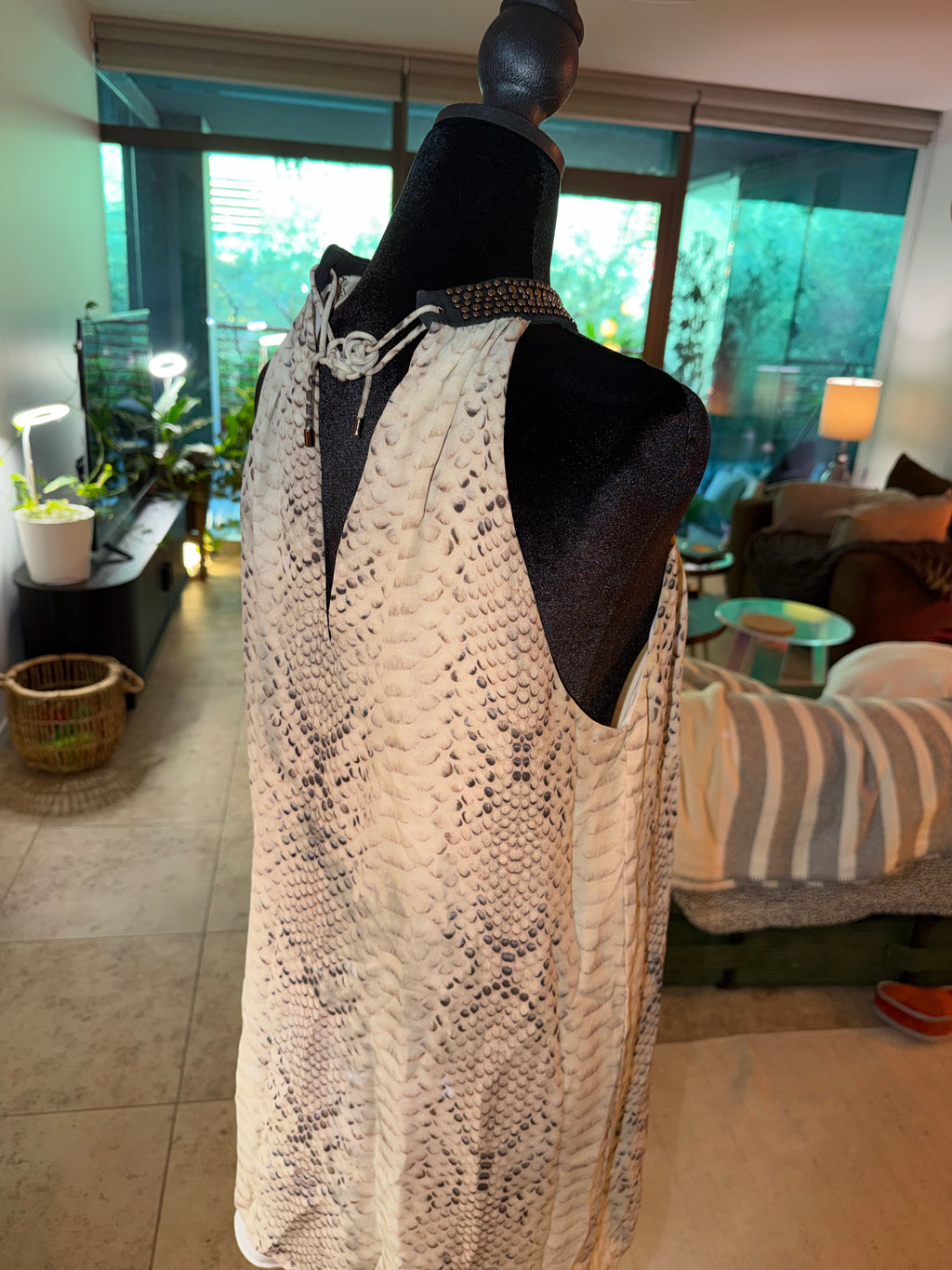 Haute Hippie Snake-Print Halter Mini Dress | Cream & Gray Chic