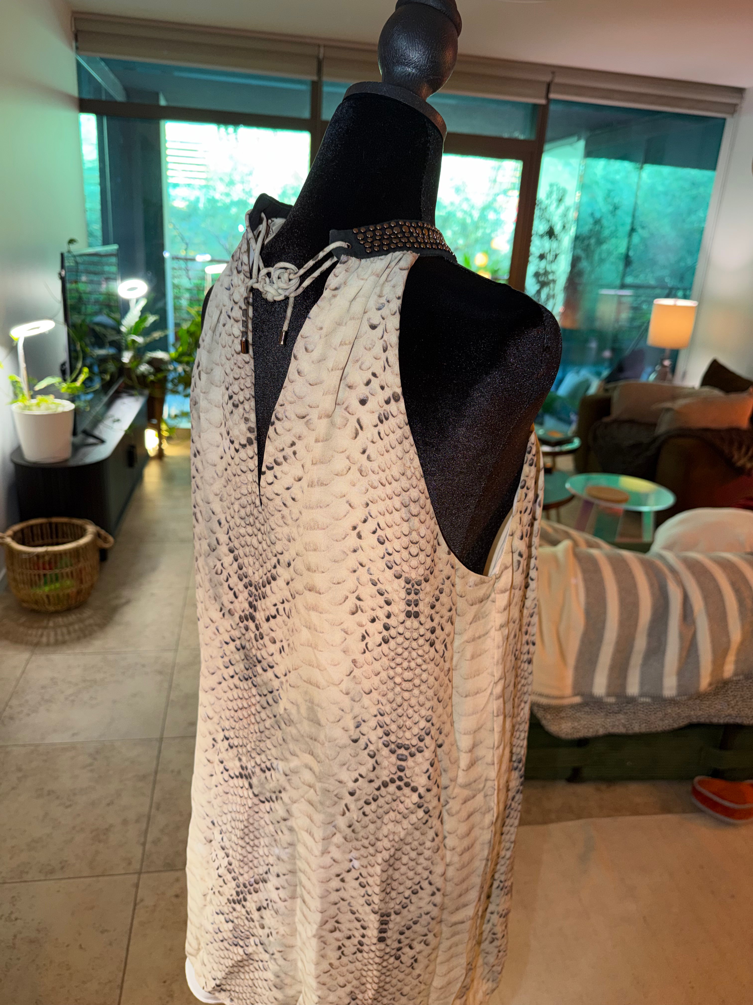 Haute Hippie Snake-Print Halter Mini Dress | Cream & Gray Chic
