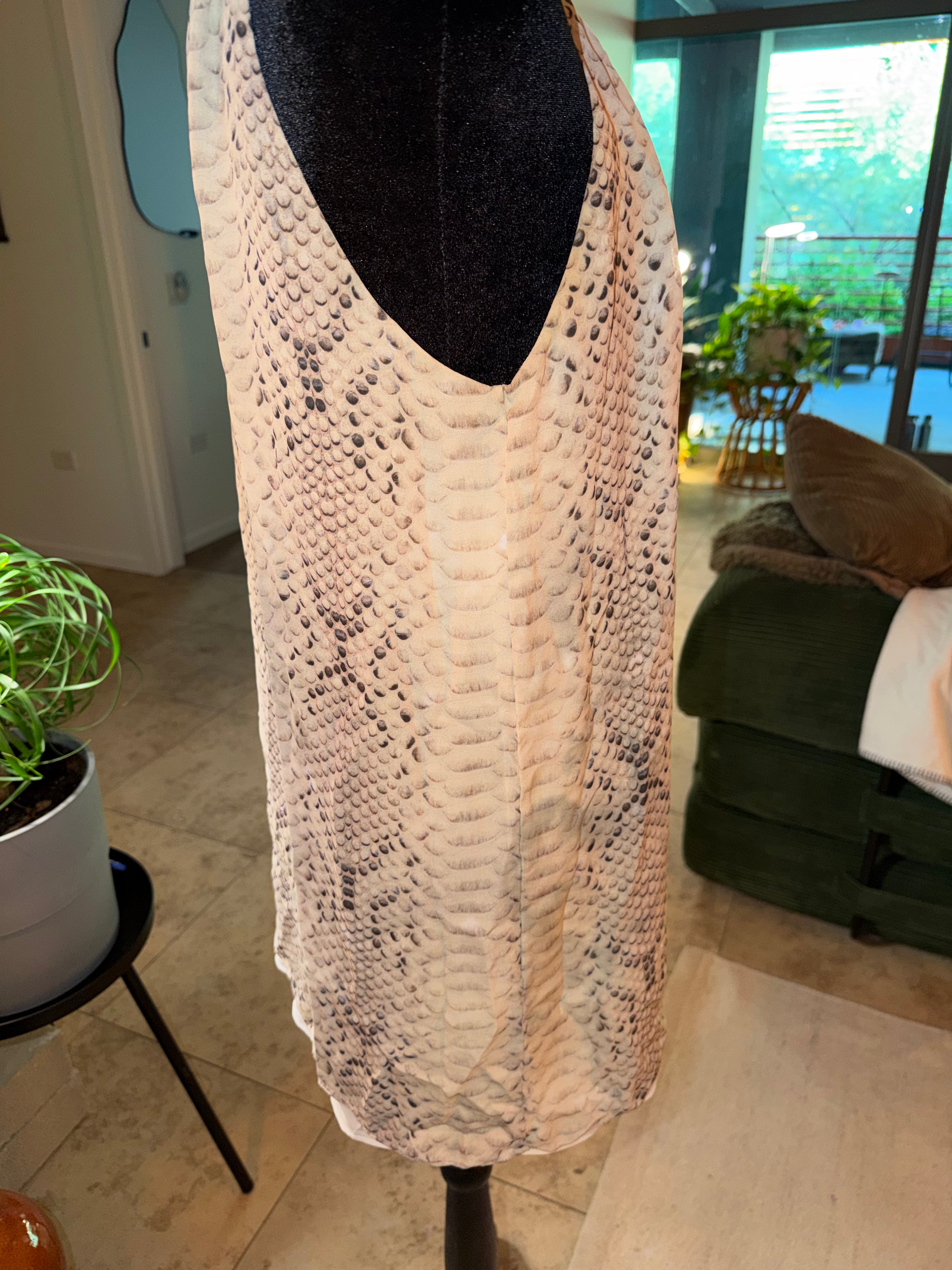 Haute Hippie Snake-Print Halter Mini Dress | Cream & Gray Chic