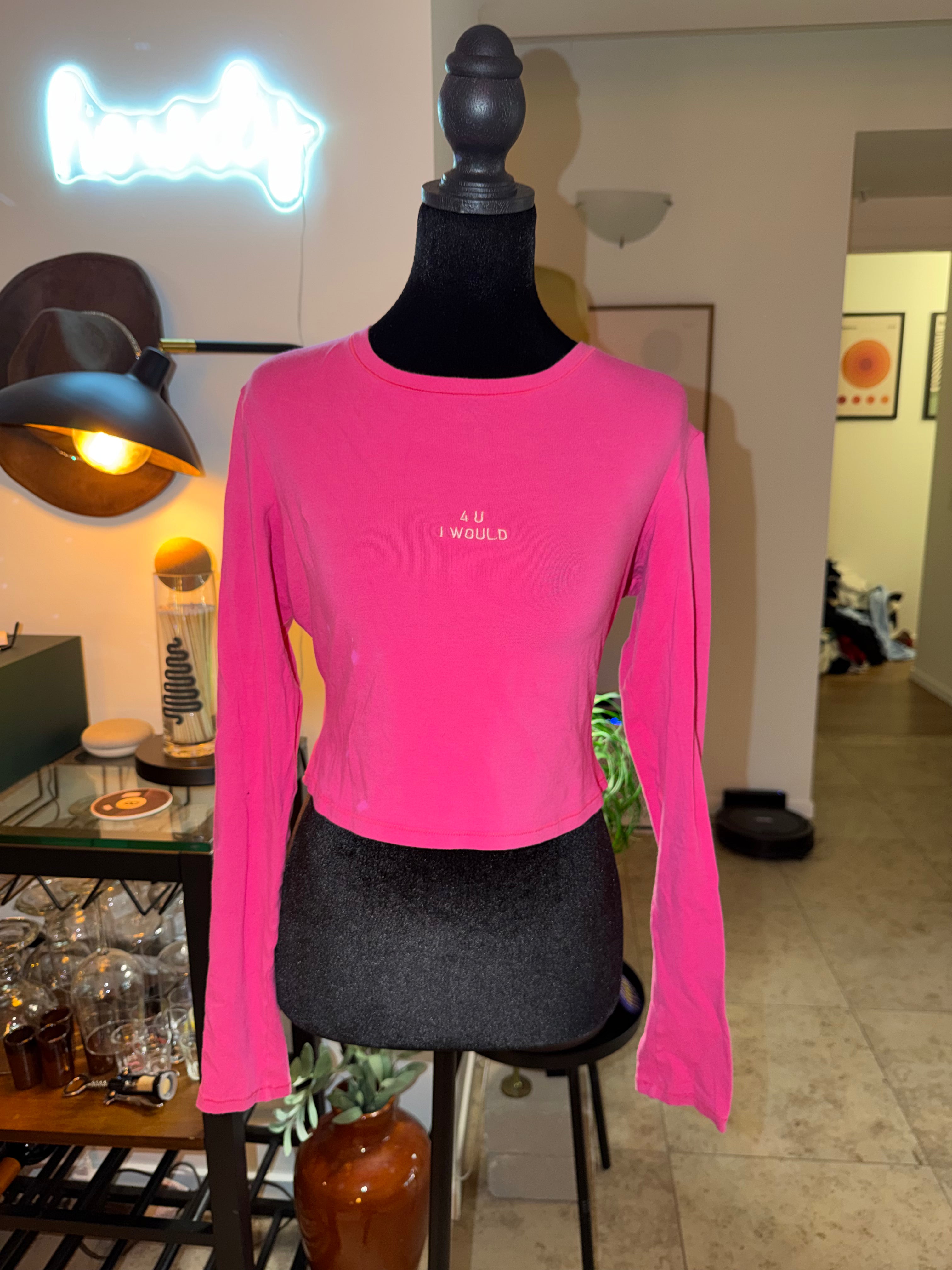 SKIMS Pink Long-Sleeve Crop Top | ‘4 U I WOULD’ Graphic Tee