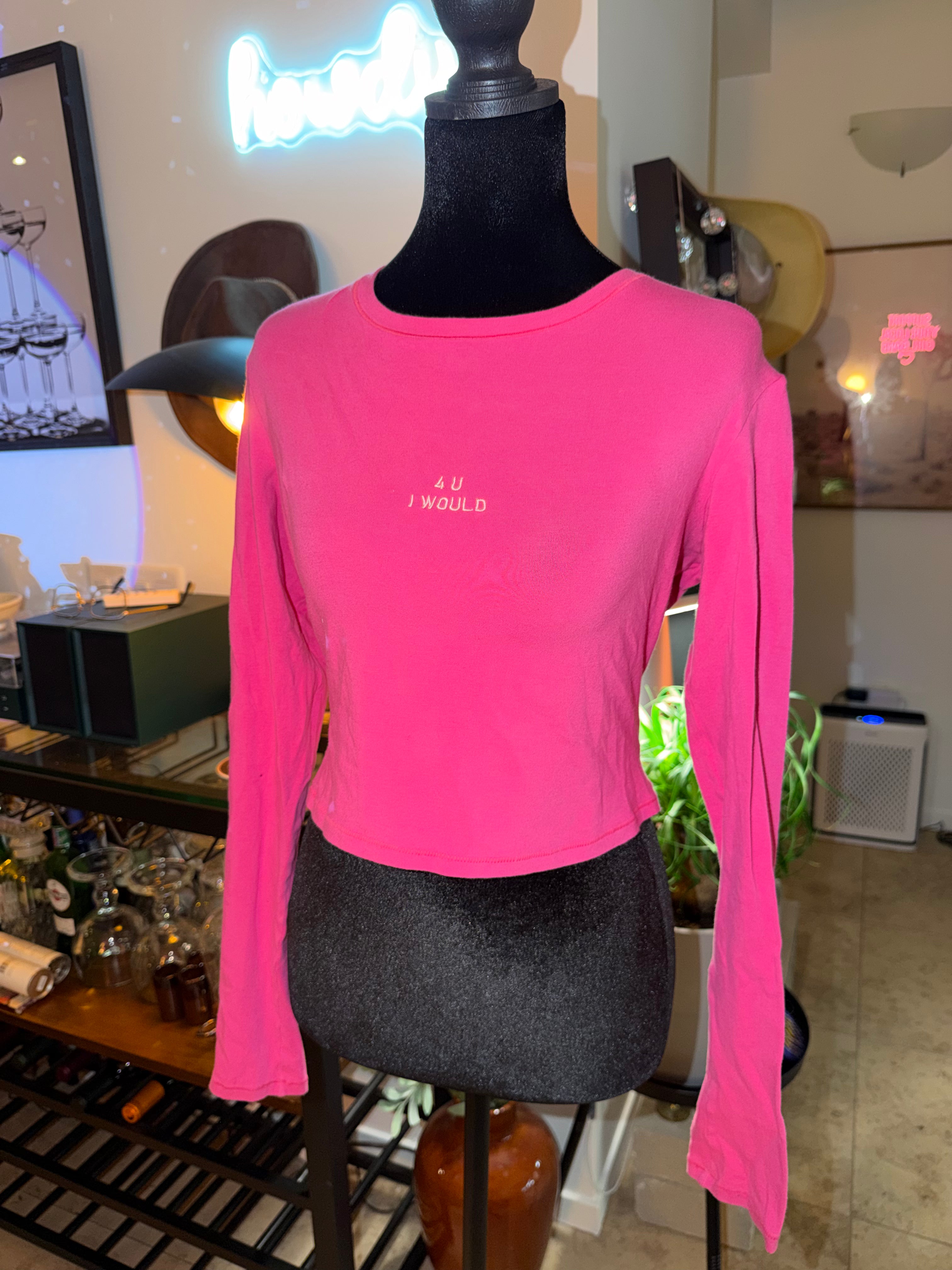 SKIMS Pink Long-Sleeve Crop Top | ‘4 U I WOULD’ Graphic Tee