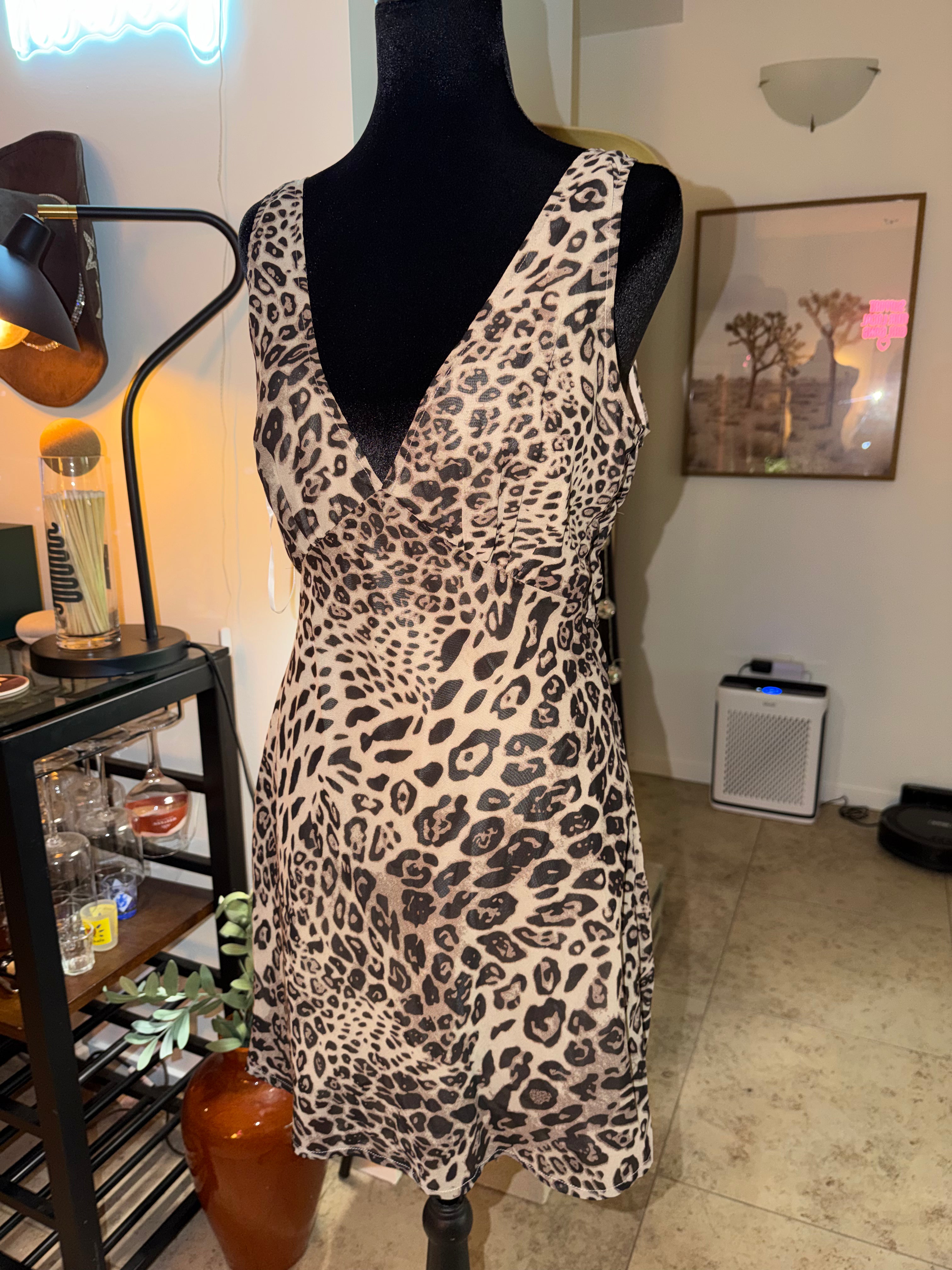 Princess Polly Leopard Print V-Neck Mini Dress | Beige & Black Going-Out Chic