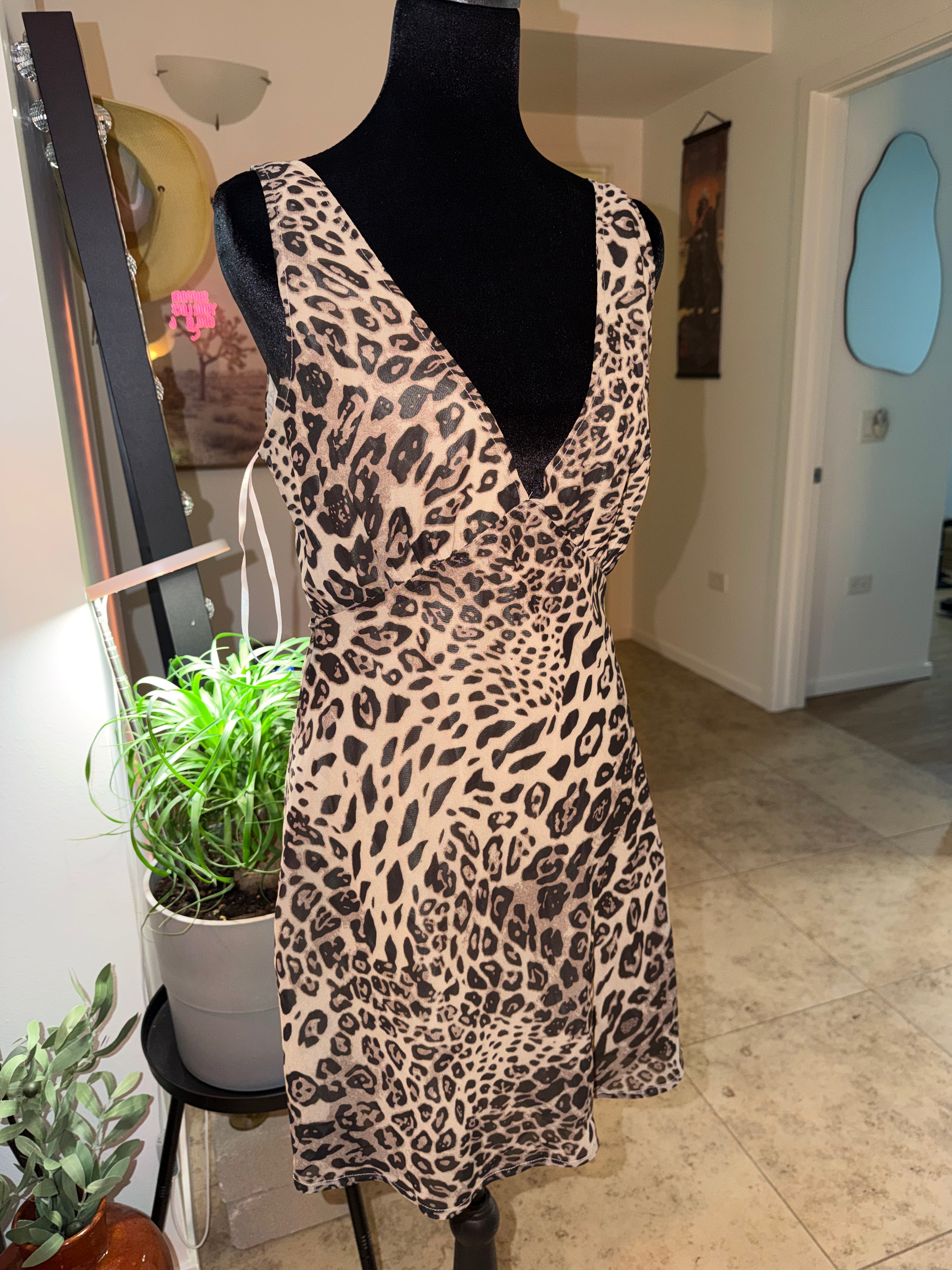 Princess Polly Leopard Print V-Neck Mini Dress | Beige & Black Going-Out Chic