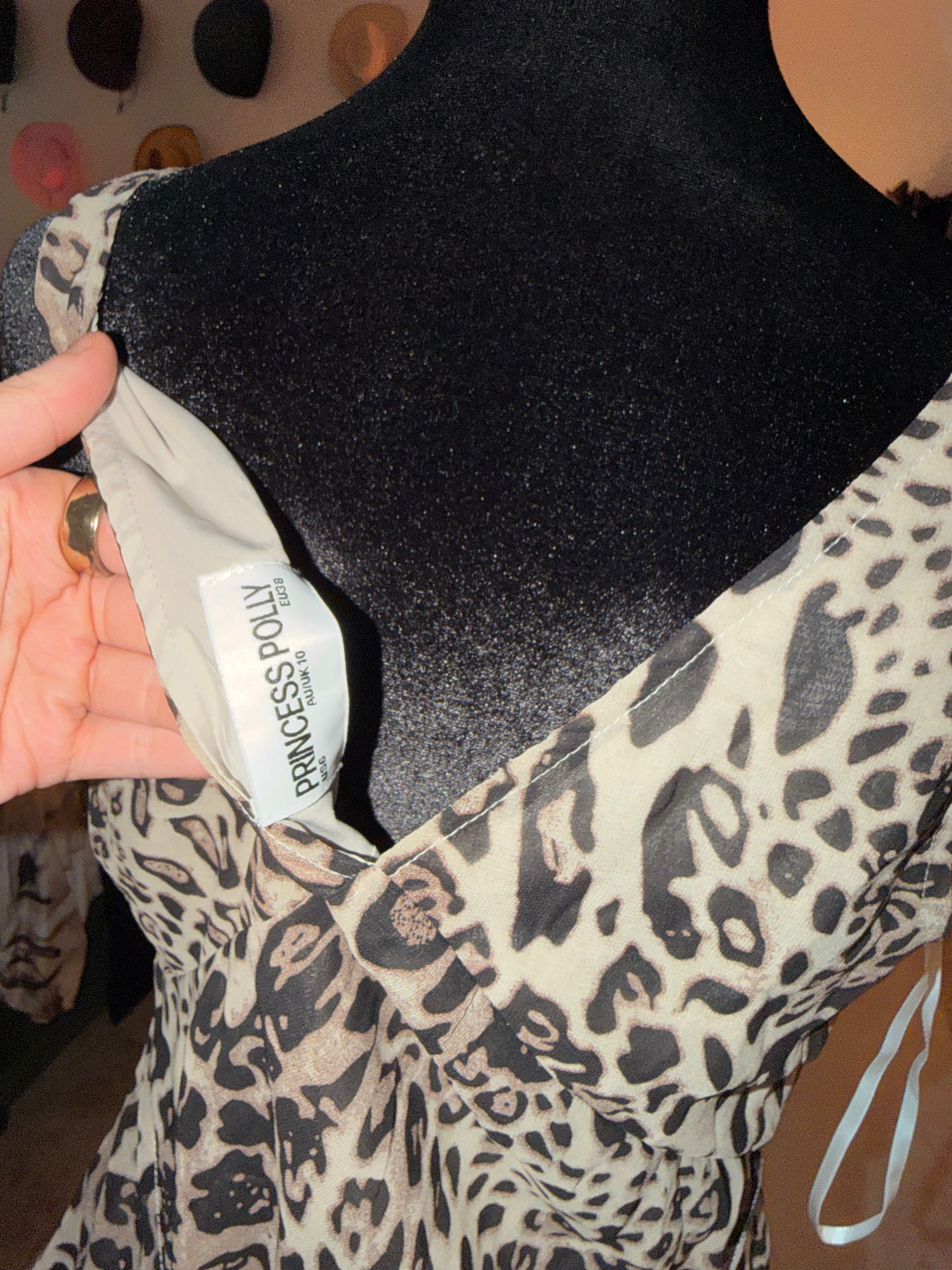 Princess Polly Leopard Print V-Neck Mini Dress | Beige & Black Going-Out Chic
