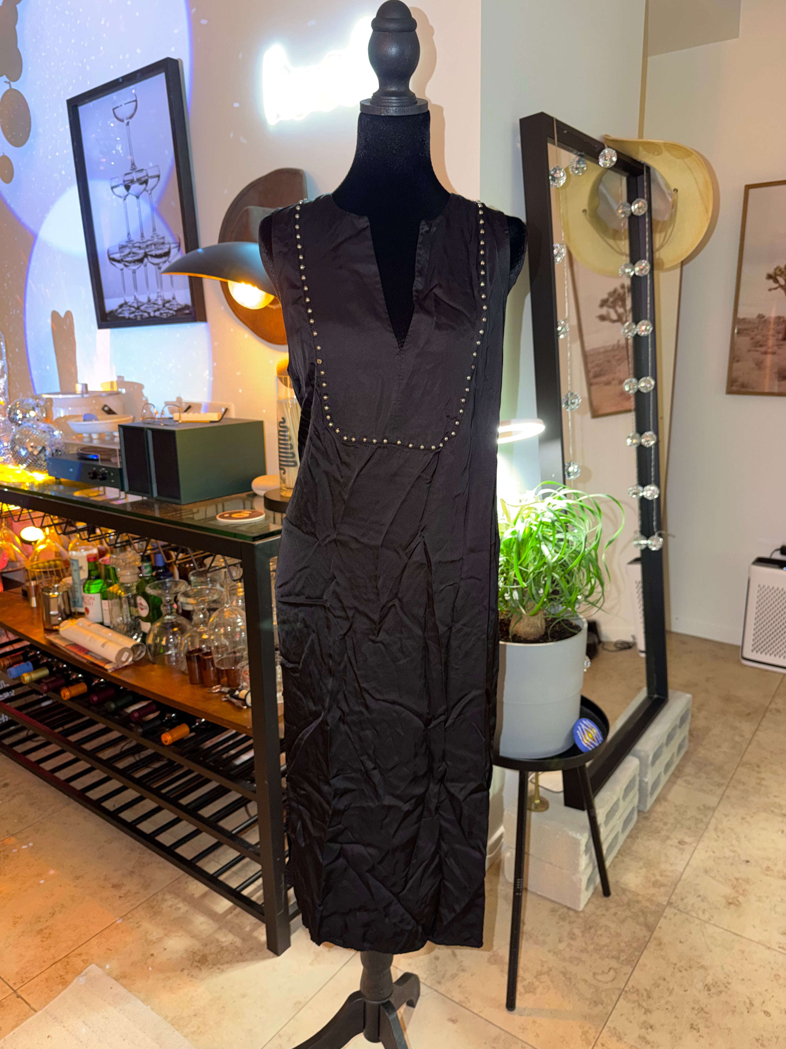 Zara Black Stud-Trim Midi Dress | Western Chic